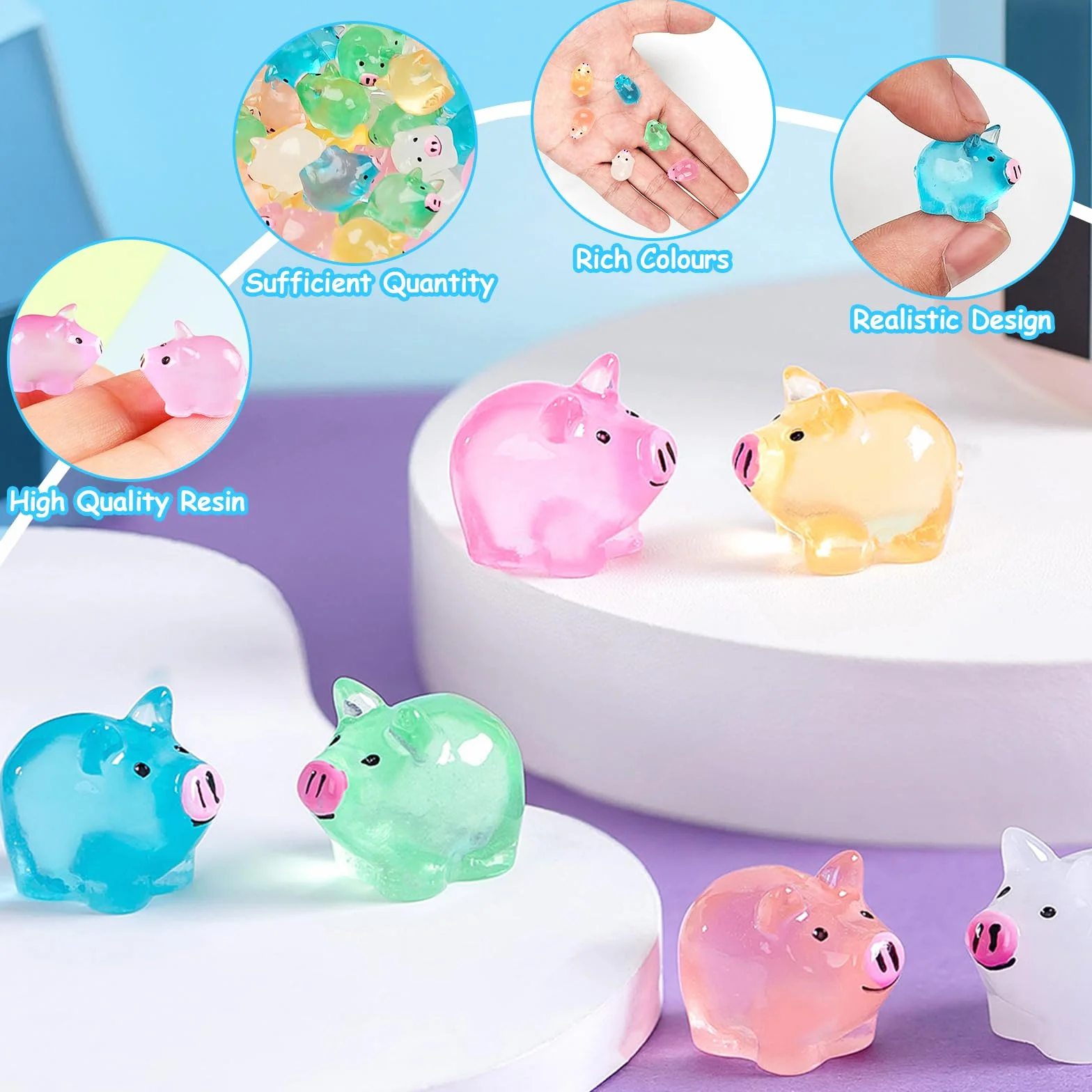 60 sztuk małych mini świnek z żywicy, mini świecące świnki, śliczne miniaturowe figurki świnki, małe świecące w ciemności miniaturowe figurki świnki do miniaturowego krajobrazu, dekoracja