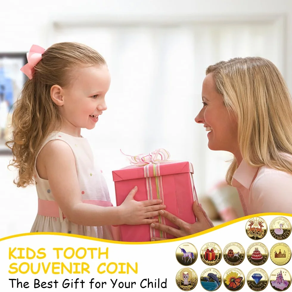 12 sztuk monet z wróżką zębową, monety Tooth Fairy z różnymi wzorami, pamiątki dla dzieci z zgubionymi zębami, prezenty dla chłopców i dziewczynek