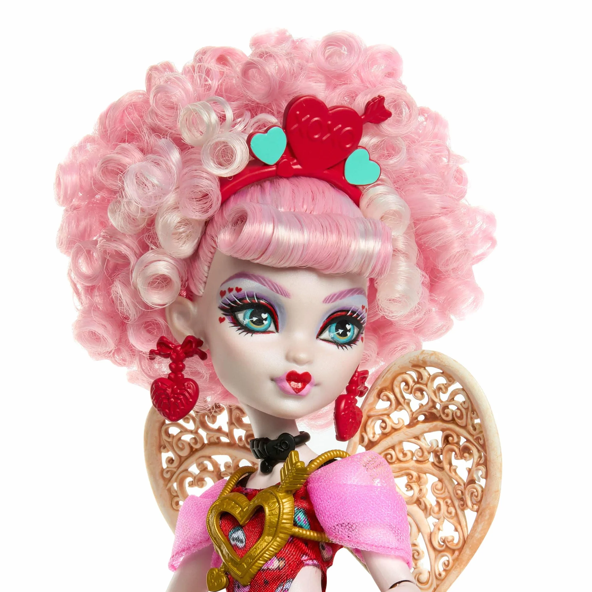 Monster High Straszysłodkie urodziny Cupid Asteria Lalka zabawka w różowo-czerwonej stylizacji z akcesoriami tematycznymi, w tym zaproszenie, „balon”, prezent i „cienie do powiek”, JBG77