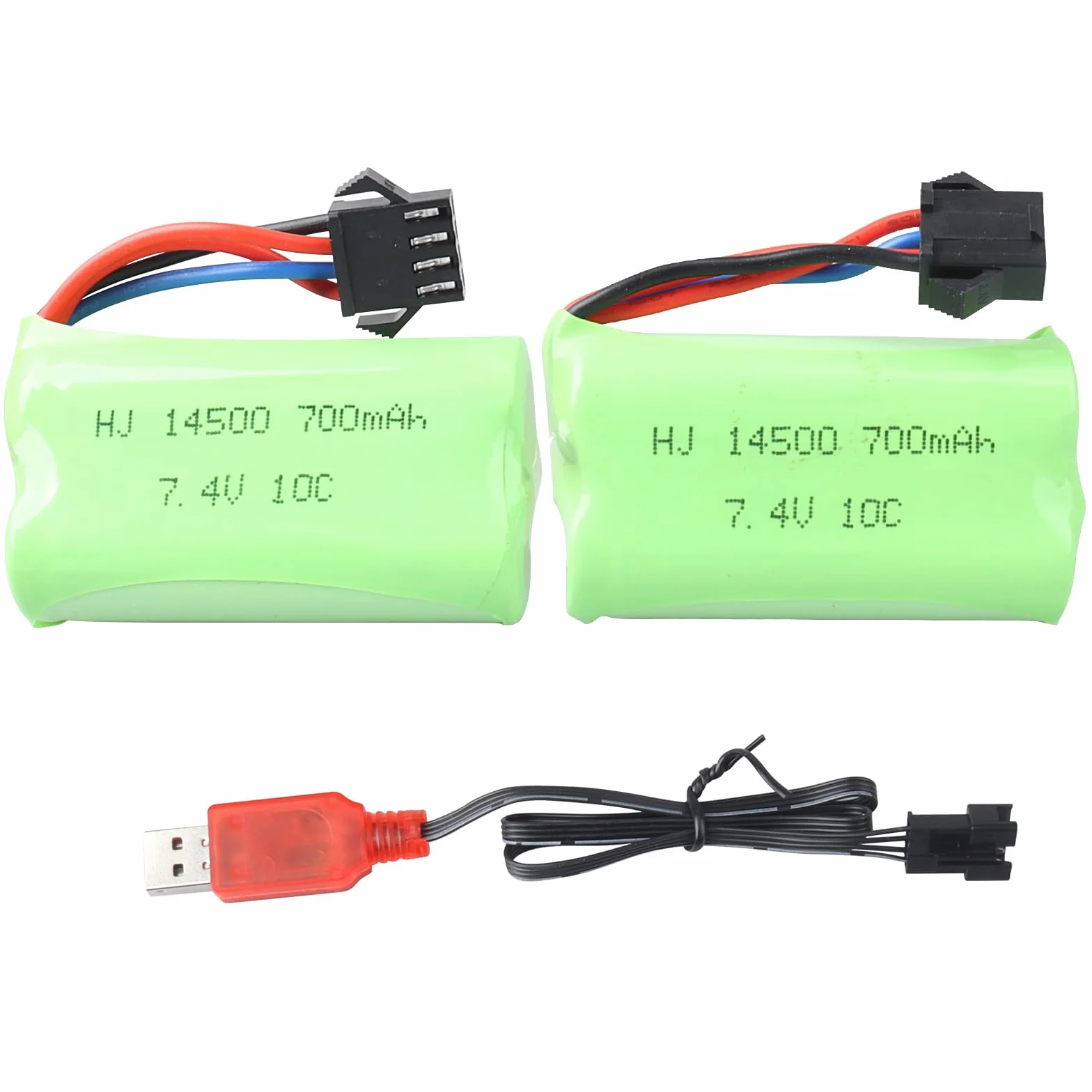 2 baterie repuesto DE 7,4 V y 700 mAh Conector SM-4P i kabel USB carga USB, baterie RC de 10 C para EC16 DE85, model Barco, camión o coche RC, Buggy M416, Gel eléctrico, Blaster.