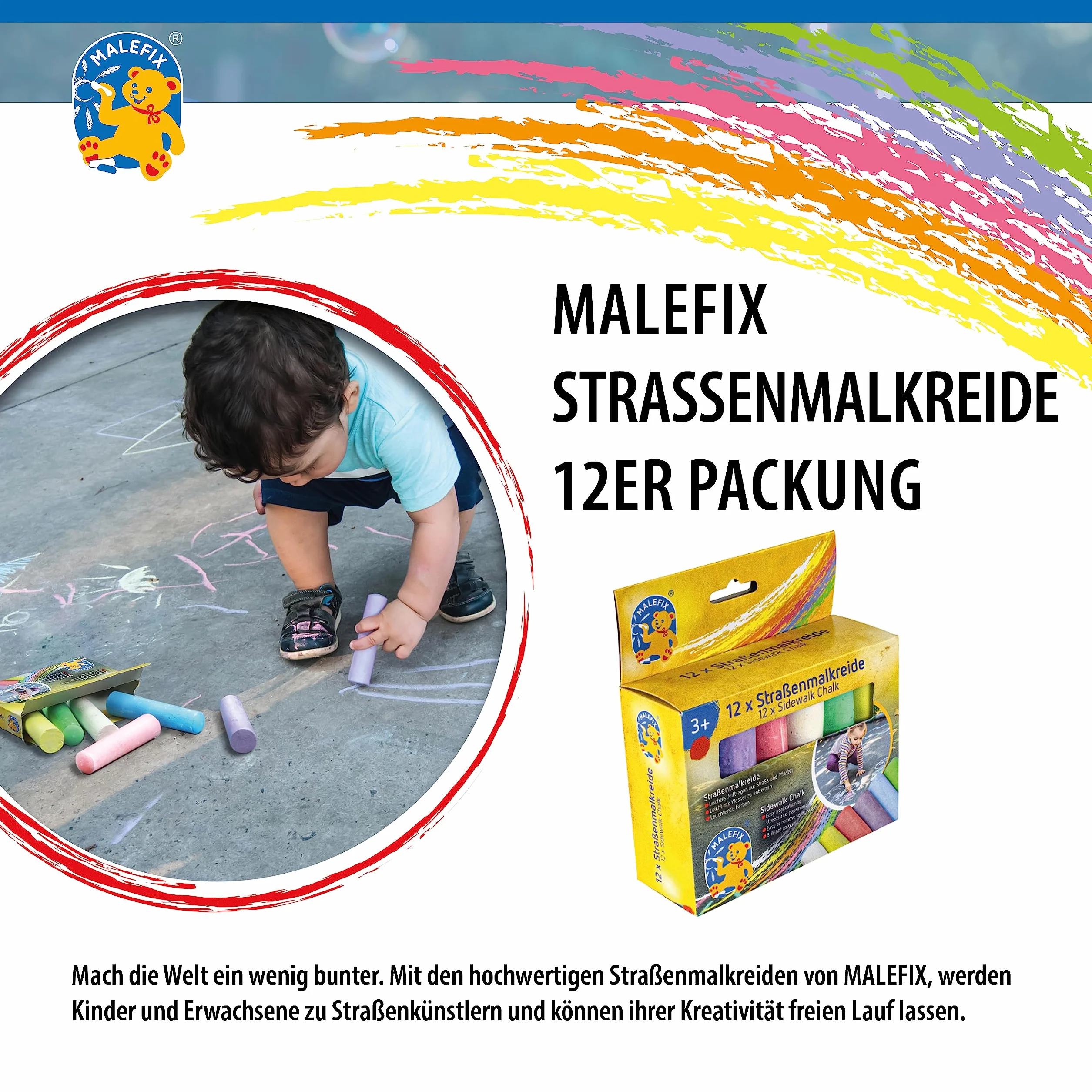 PUSTEFIX MALEFIX kreda uliczna 12 szt. rozpuszczalna w wodzie świecąca