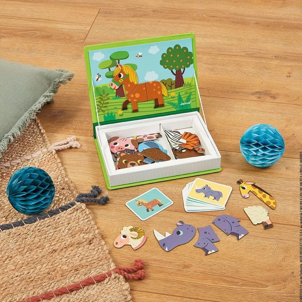 Janod - MagnetiBook Animals - Part Educational Magnetic Game Teaches Fine Motor Skills and Imagination - Suitable for Ages 3 and Up, J02723