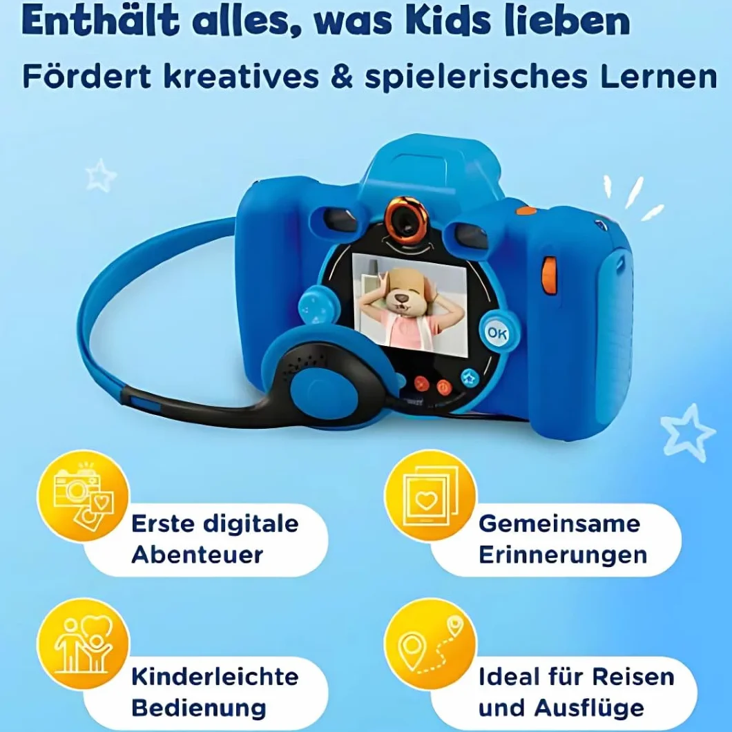 VTech KidiZoom Duo FX w kolorze niebieskim – wytrzymały aparat cyfrowy z kreatywnymi aplikacjami i funkcjami gry – dla dzieci w wieku 4-10 lat