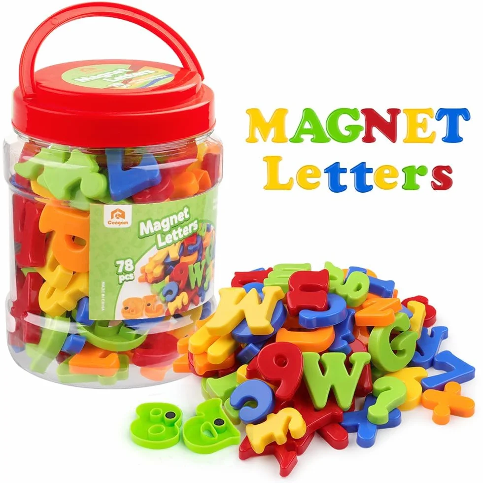 Coogam 78 sztuk Litery Magnetyczne Cyfry Magnesy Na Lodówkę Kolorowy Alfabet ABC 123, Zestaw Zabawek Edukacyjnych Nauka Pisowni Wielkie Małe Litery Matematyka dla 345 Lat Ulepszona Wersja