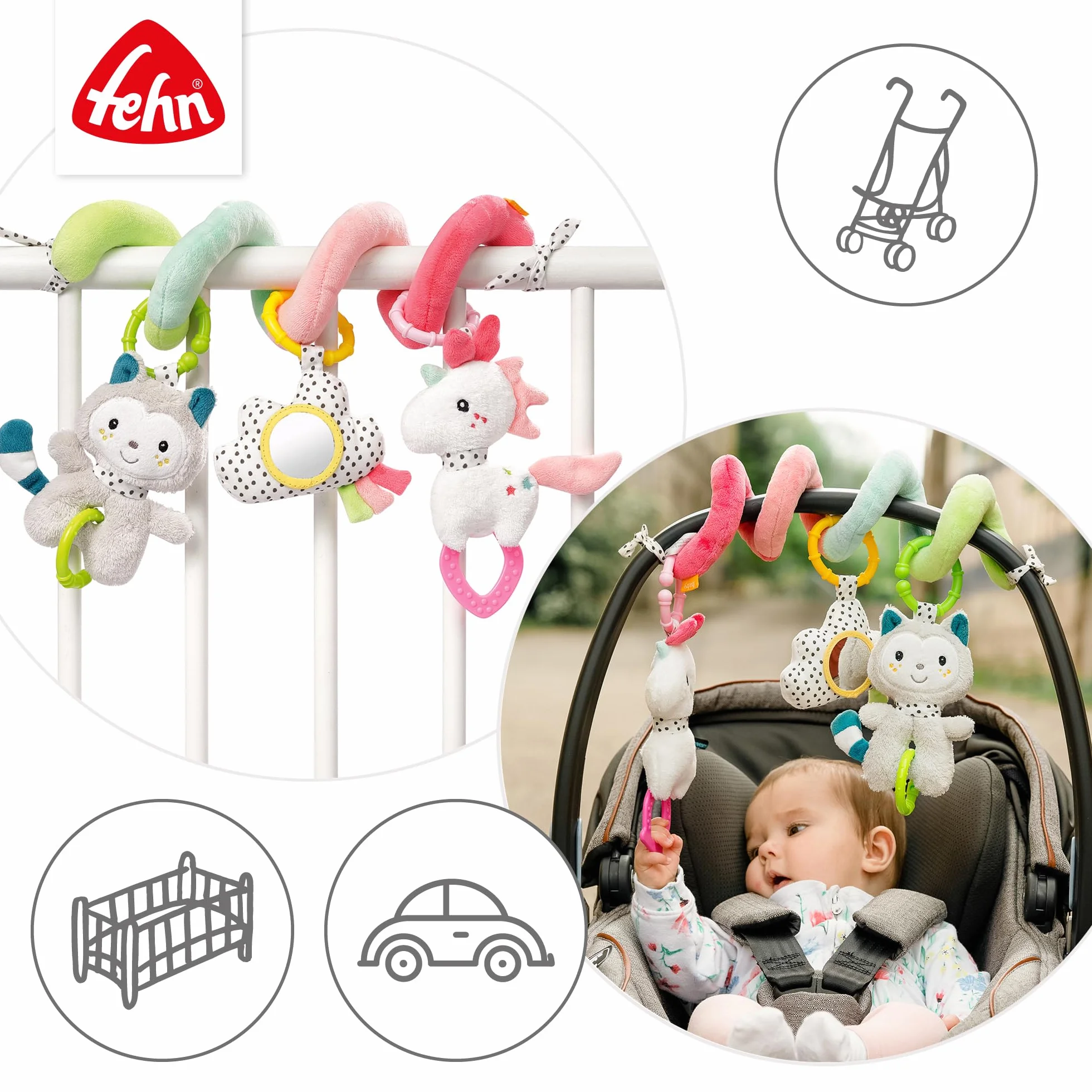 Fehn Activity Spirala Aiko & Yuki 057034 – zabawa w dotyku i chwytanie – dla niemowląt i małych dzieci od 0+ miesięcy – długość: 30 cm