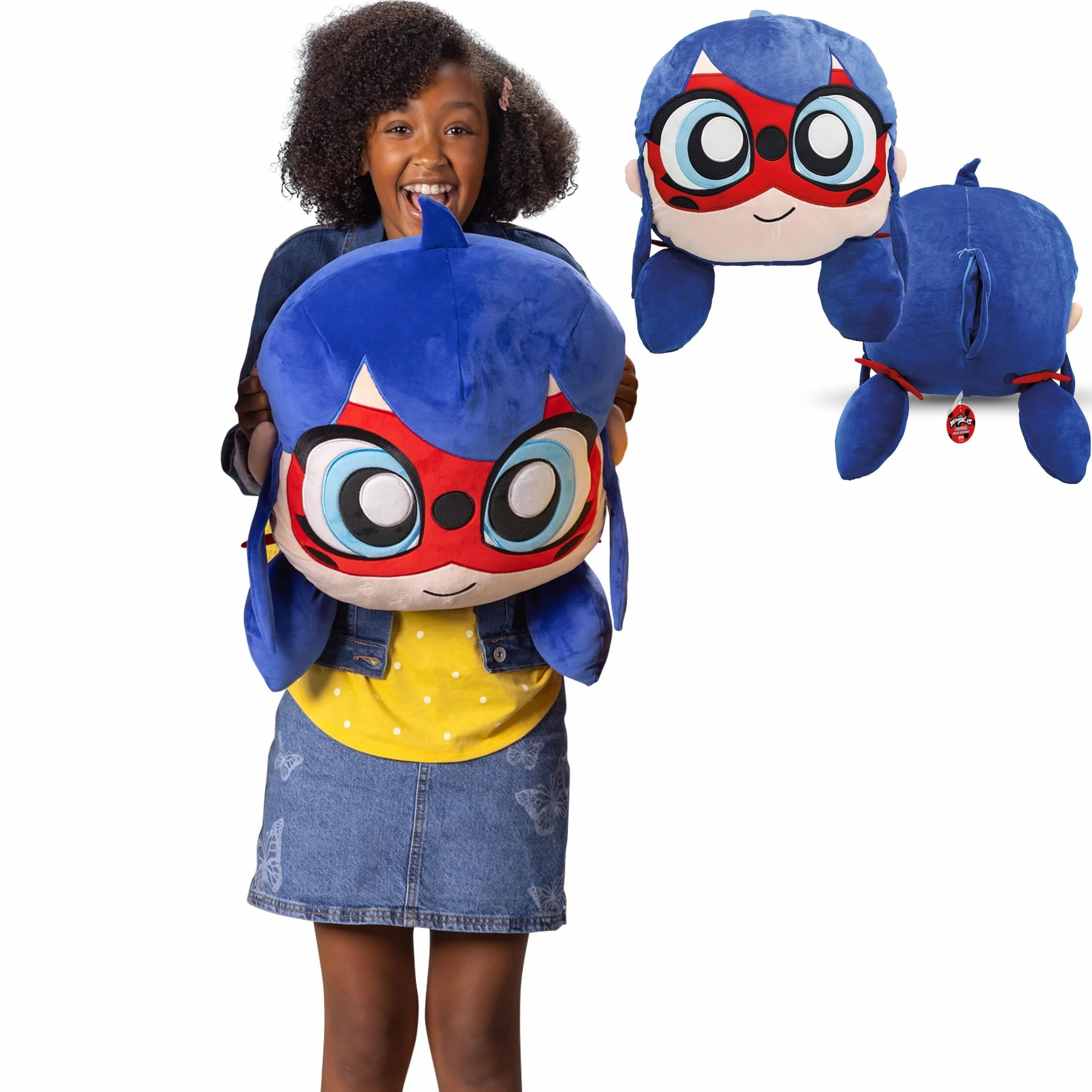 Miraculous Biedronka Huggie Hideaway Biedronka 40 cm czarna pluszowa poduszka super słodka zabawka dla dzieci z dużą tajną kieszenią na zamek błyskawiczny z tyłu (Wyncor)