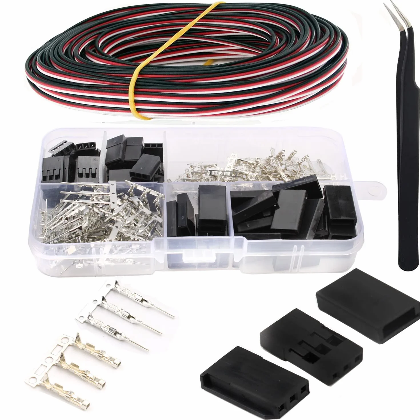 RUNCCI-YUN Zestaw 30 wtyków Servo Set, 3 Pin JR, męski męski wtyk typu Dupont + 2,54 mm męski męski wtyk Dupont, 5 m 3-pinowy kabel do serwerwy Futaba Style Servo Connector