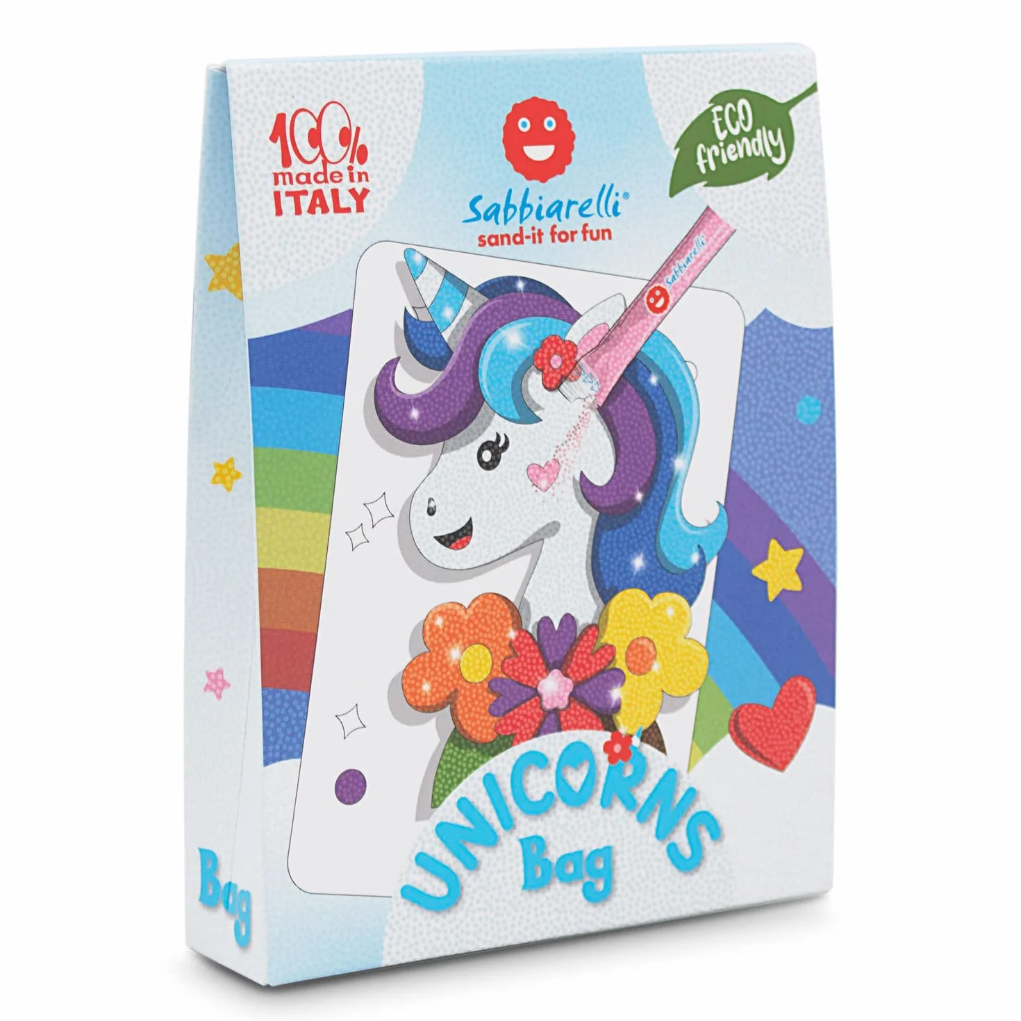 Sabbiarelli Sand-it For Fun – Bag Unicorns | Mini Kit Sand Art z Jednorożcami 100% Made in Italy z Kolorowym Piaskiem i Rysunkami Samoprzylepnymi | Prace Kreatywne dla Dzieci 5-12