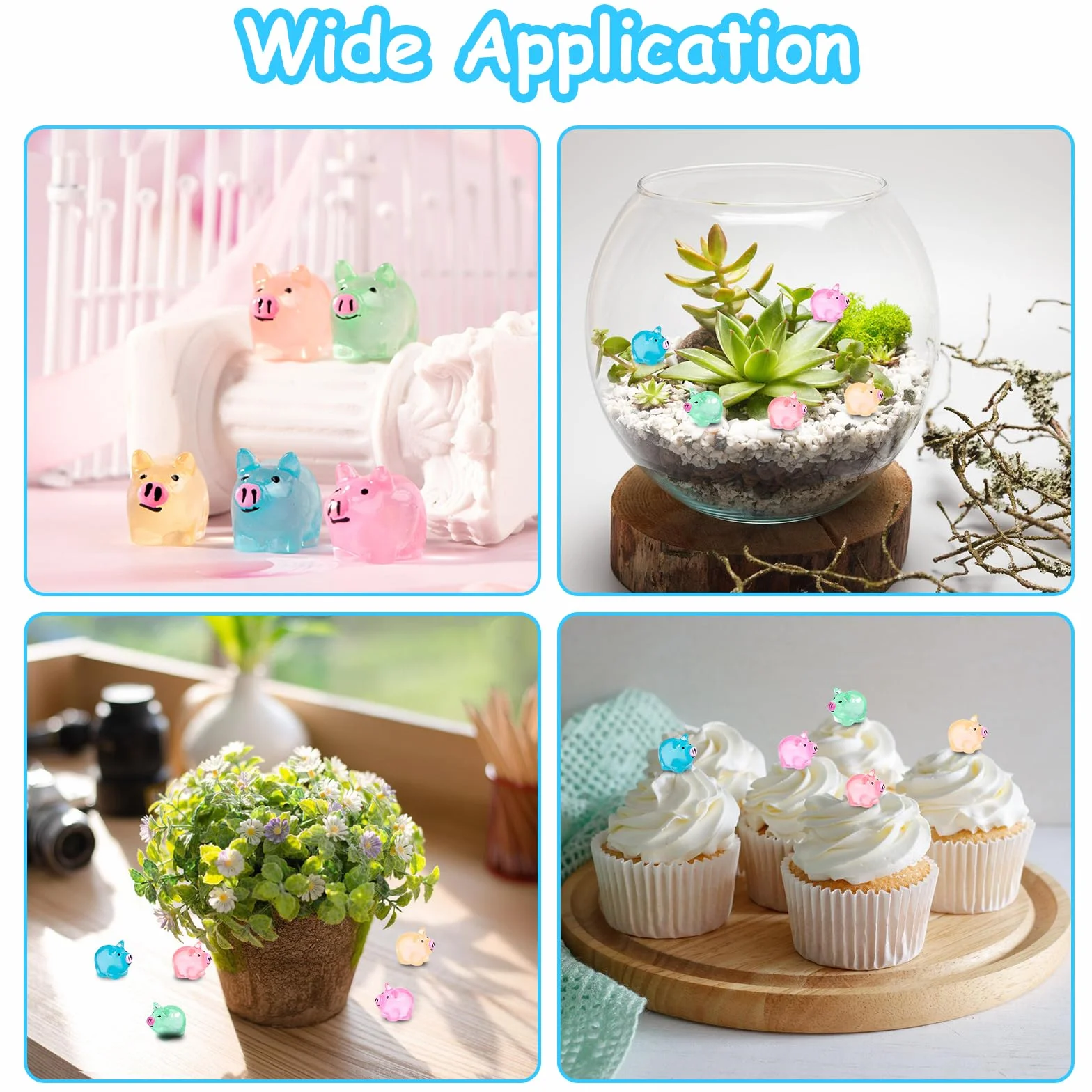 60 sztuk małych mini świnek z żywicy, mini świecące świnki, śliczne miniaturowe figurki świnki, małe świecące w ciemności miniaturowe figurki świnki do miniaturowego krajobrazu, dekoracja
