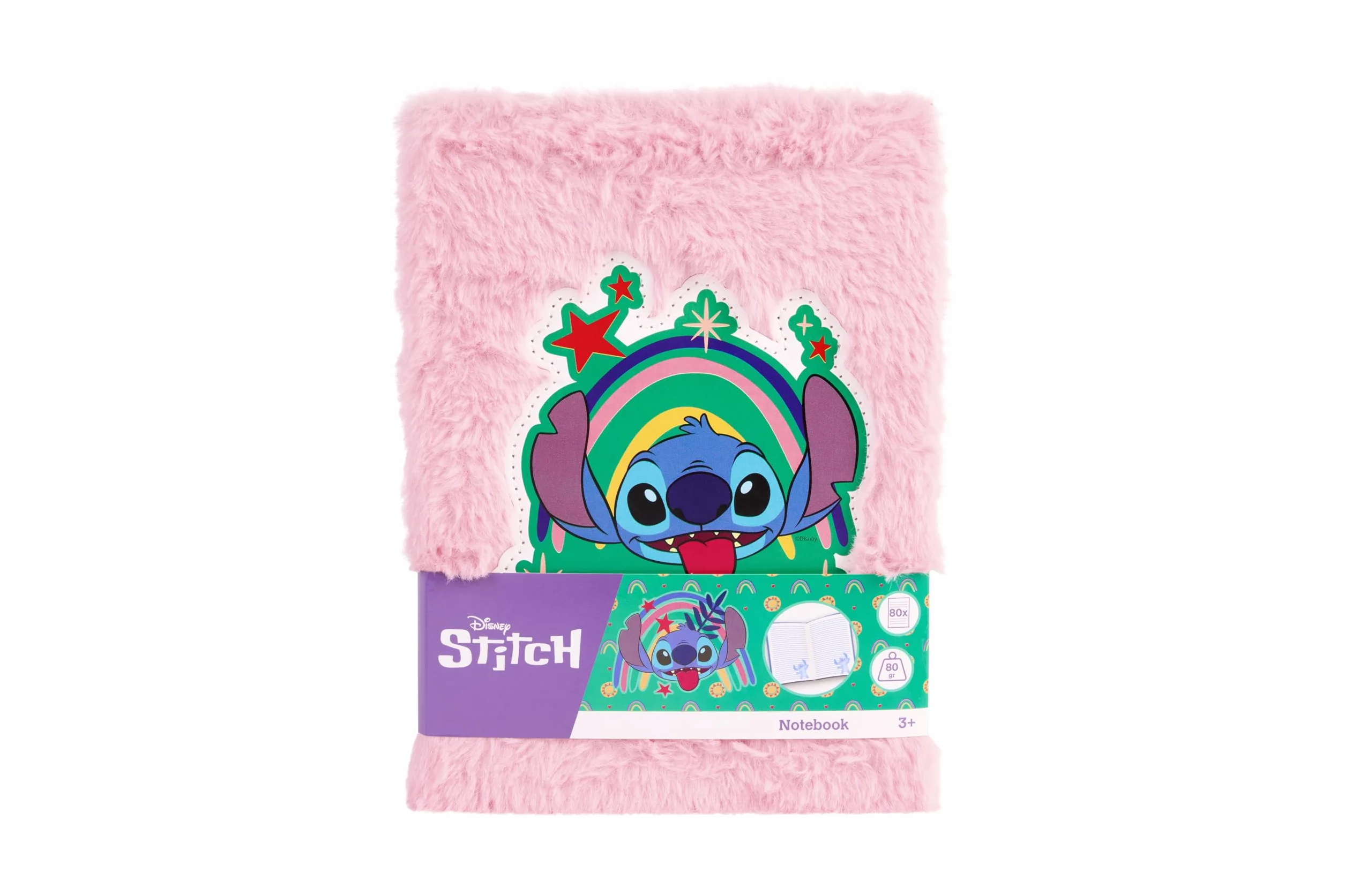 Stitch pluszowy notatnik A5, różowy, puszysty dziennik dla dzieci, notatnik z motywem Disneya, pluszowa książka dla dziewcząt i chłopców, kreatywny prezent od 3 lat, dziennik dla dzieci z liniami