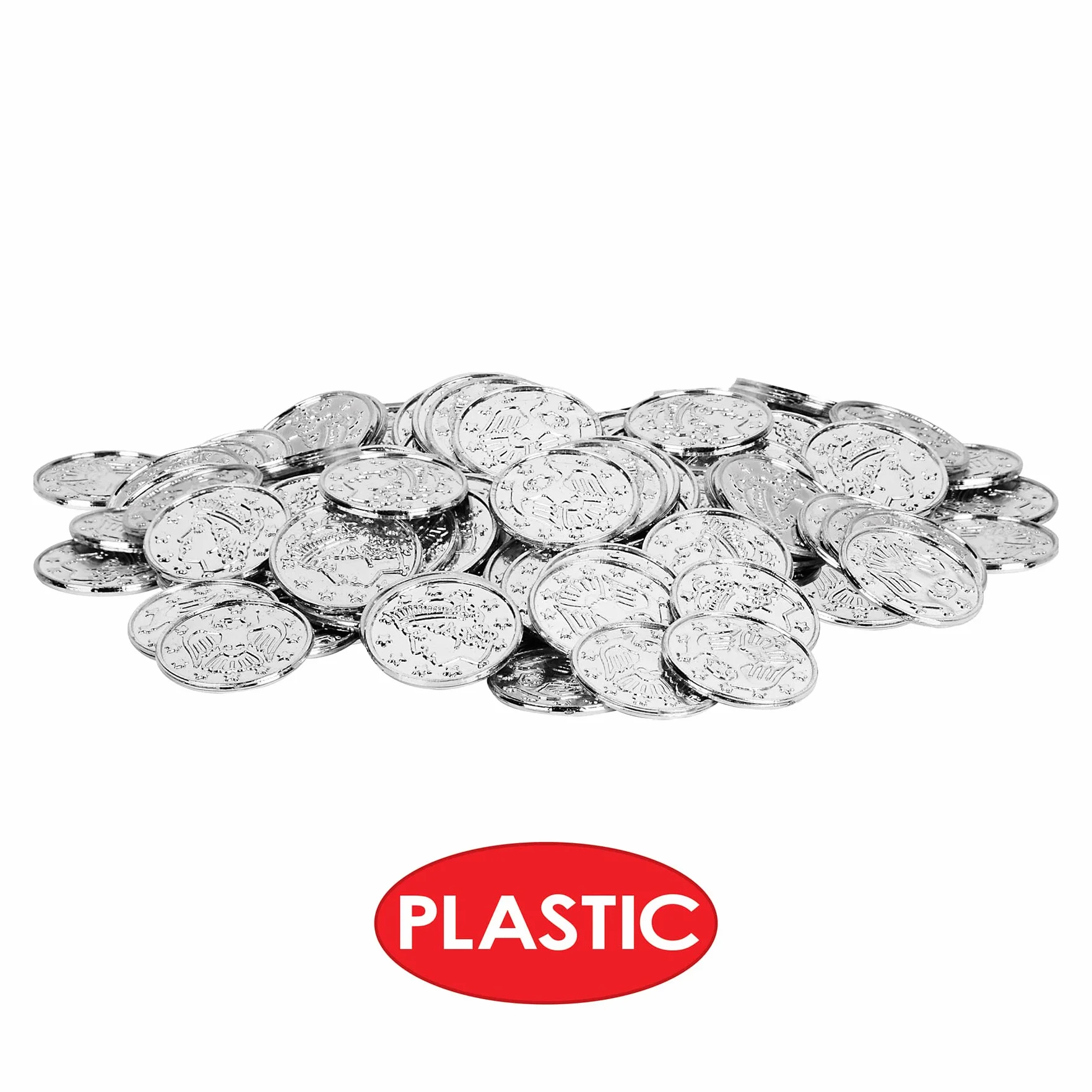Beistle Silver S50856-SAZ2 plastikowe monety 200 sztuk