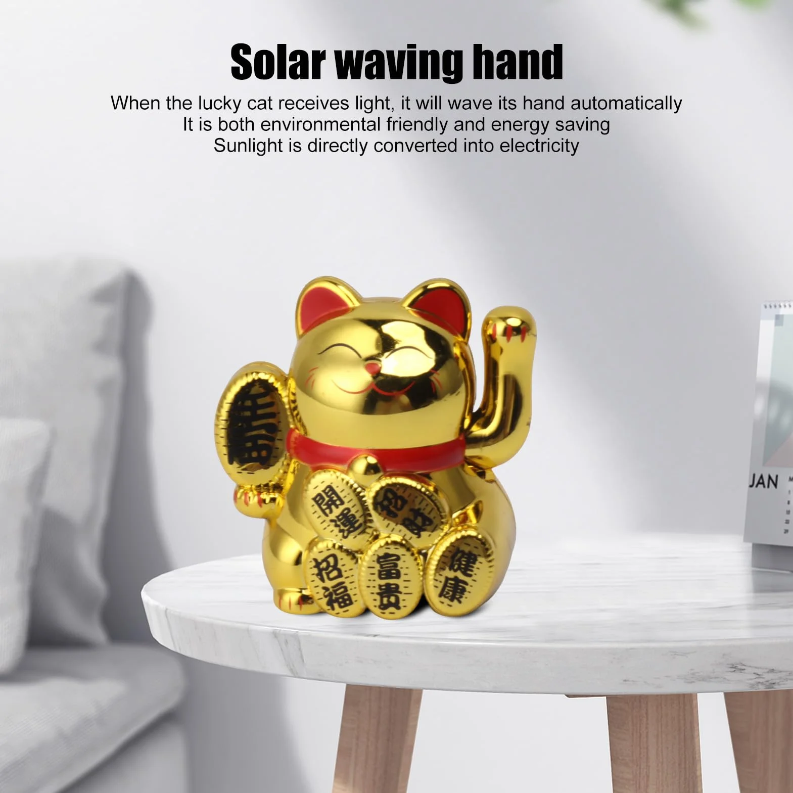 Solar Powered Lucky Cat 2 Inch Mini Cute Solar Waving Cat Lucky Wealth Welcoming Cat for Home Car Decoration Solar Powered Lucky Cat (Złoto)