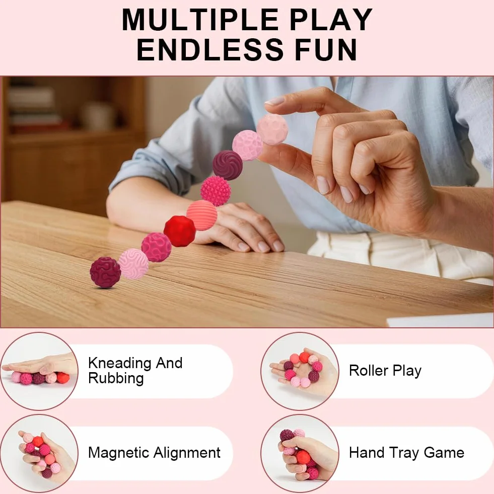 Ainiv Magnetyczne zabawki fidget Toys, 9 sztuk, silikonowe kulki antystresowe, zabawki magnetyczne dla autyzmu, tekstura, zabawka sensoryczna dla dorosłych i młodzieży (różowo-czerwone)