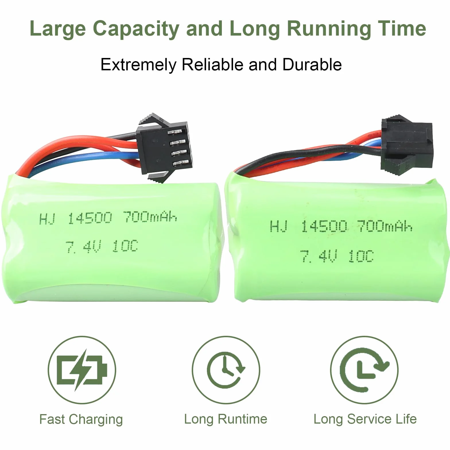 2 baterie repuesto DE 7,4 V y 700 mAh Conector SM-4P i kabel USB carga USB, baterie RC de 10 C para EC16 DE85, model Barco, camión o coche RC, Buggy M416, Gel eléctrico, Blaster.