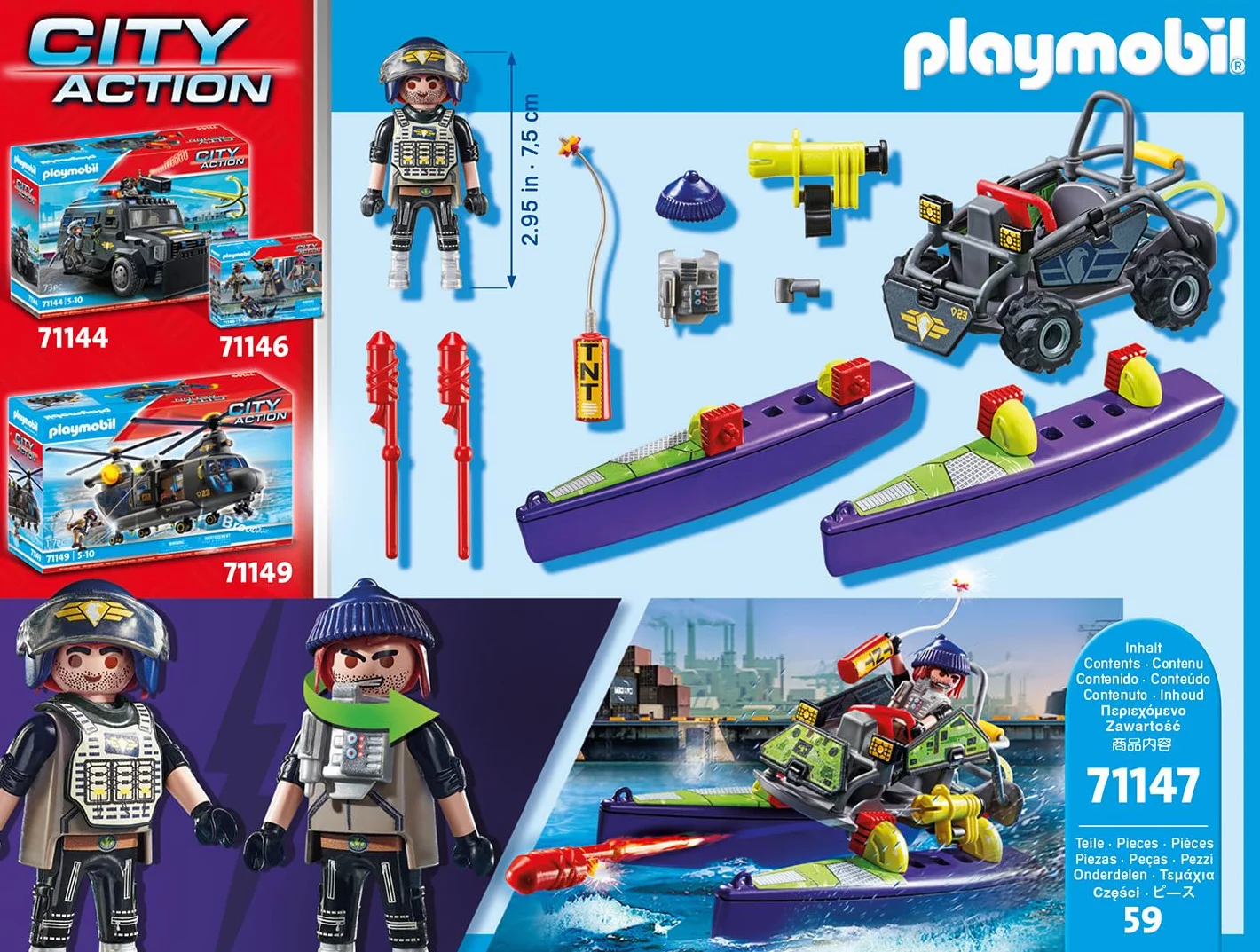PLAYMOBIL City Action 71147 Quad terenowy jednostki specjalnej z możliwością przekształcenia w motorówke, od 5 lat