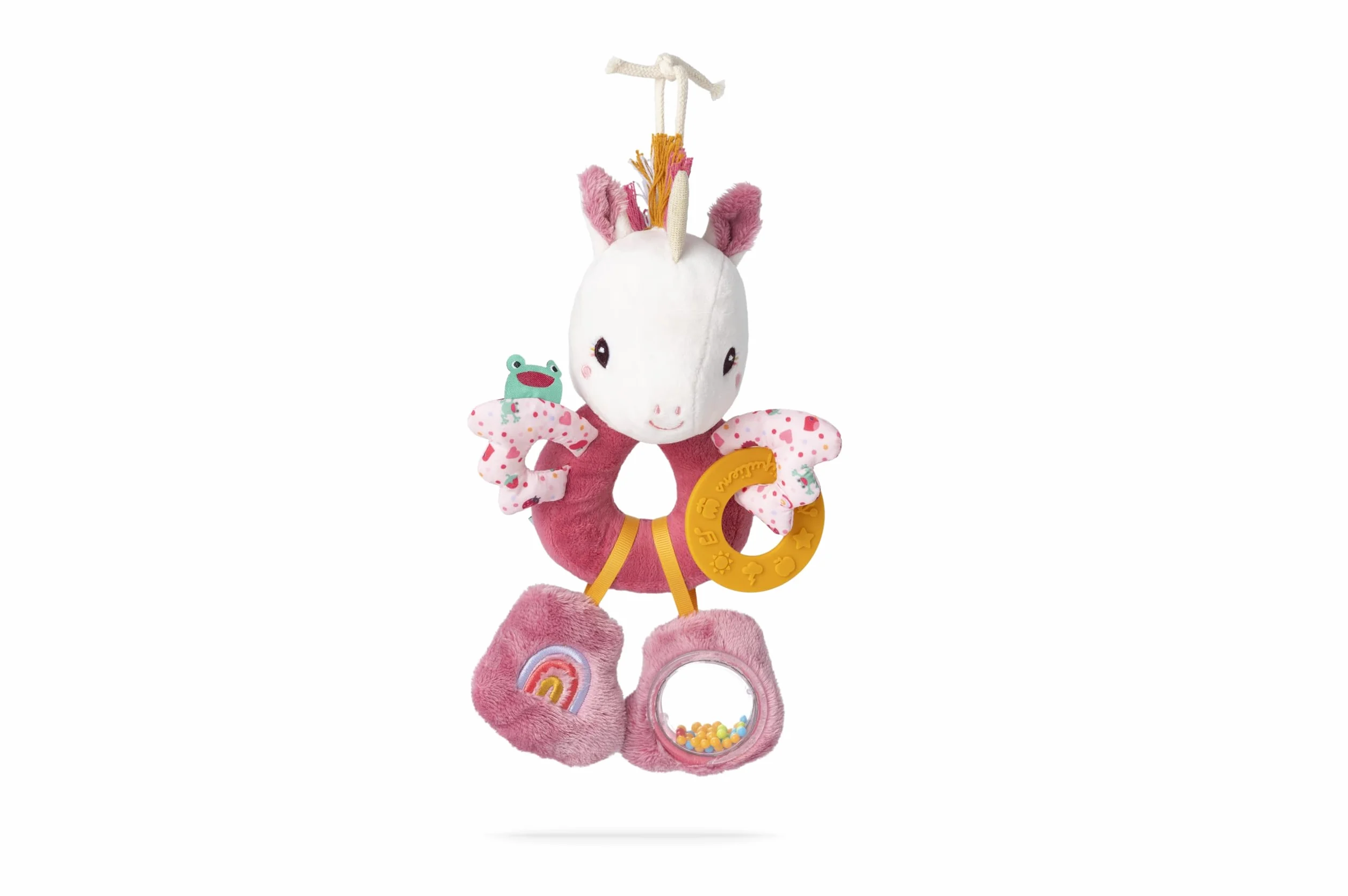 Lilliputiens - Pierścienie wielofunkcyjne do aktywności Lena Unicorn - Zabawka do przebudzenia dla niemowląt z dźwiękami, teksturami i kolorami - Łatwe łapanie, pobudza zmysły - Idealna przytulność