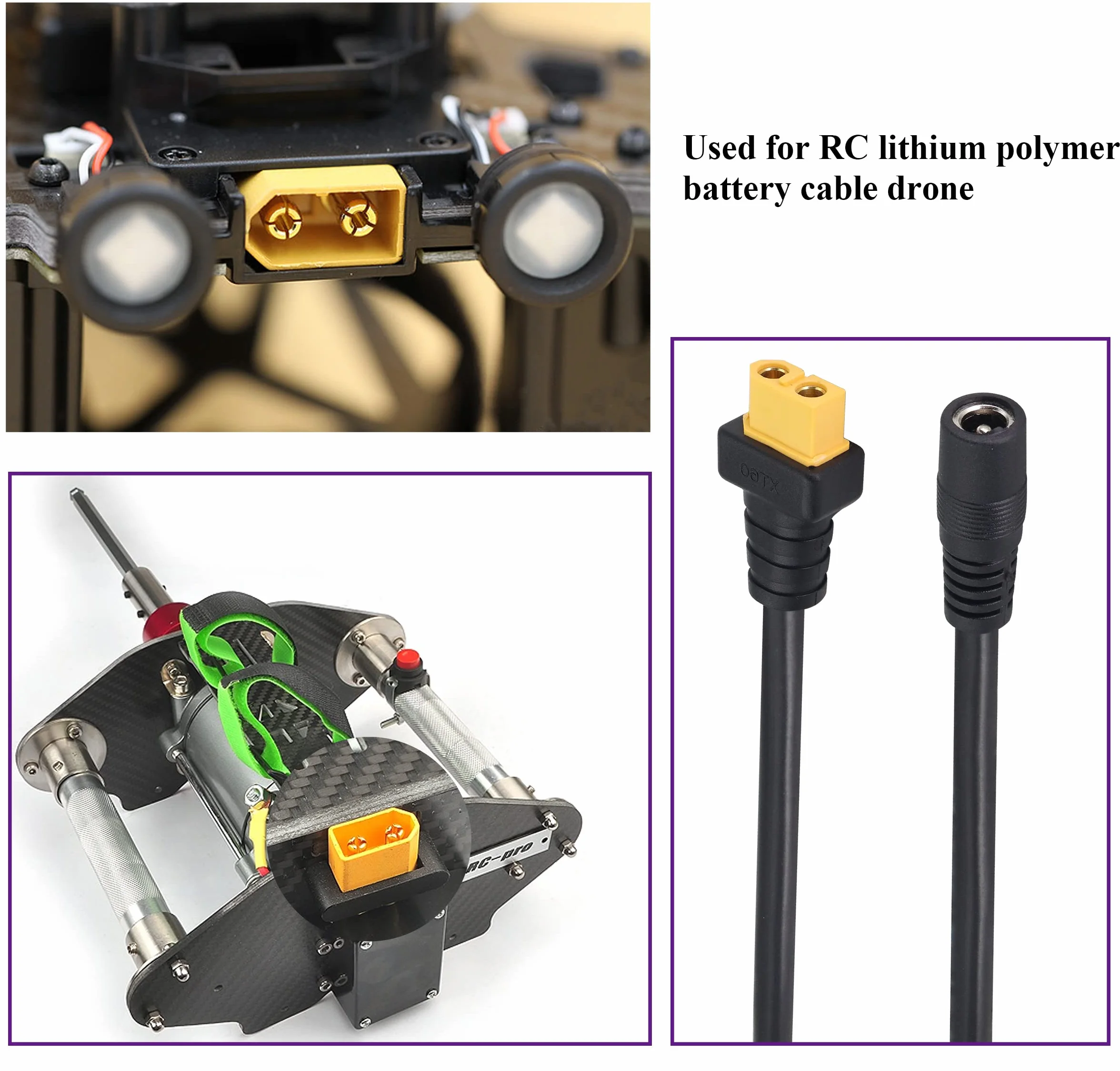 DC5,5 x 2,1 mm na XT60 kabel do ładowania XT60 żeński na DC5,5 x 2,1 mm żeński kabel adaptera do lutownicy TS100, zasilacz do monitora FPV, kabel zasilający dron (DC 2,1 mm-F/30 cm-2 sztuki)
