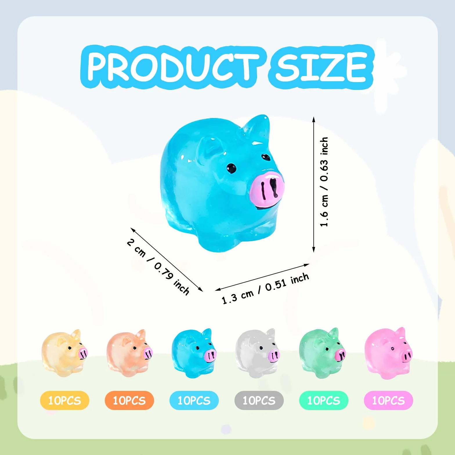 60 sztuk małych mini świnek z żywicy, mini świecące świnki, śliczne miniaturowe figurki świnki, małe świecące w ciemności miniaturowe figurki świnki do miniaturowego krajobrazu, dekoracja