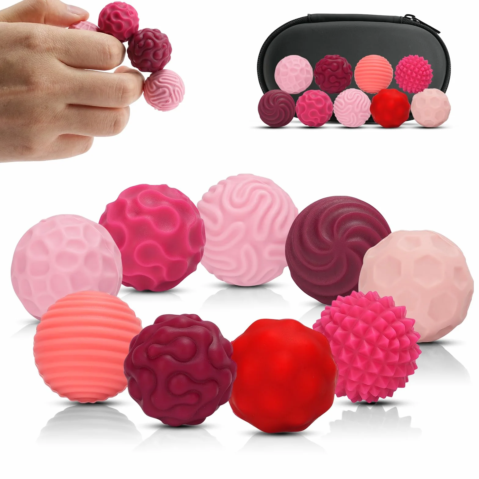 Ainiv Magnetyczne zabawki fidget Toys, 9 sztuk, silikonowe kulki antystresowe, zabawki magnetyczne dla autyzmu, tekstura, zabawka sensoryczna dla dorosłych i młodzieży (różowo-czerwone)