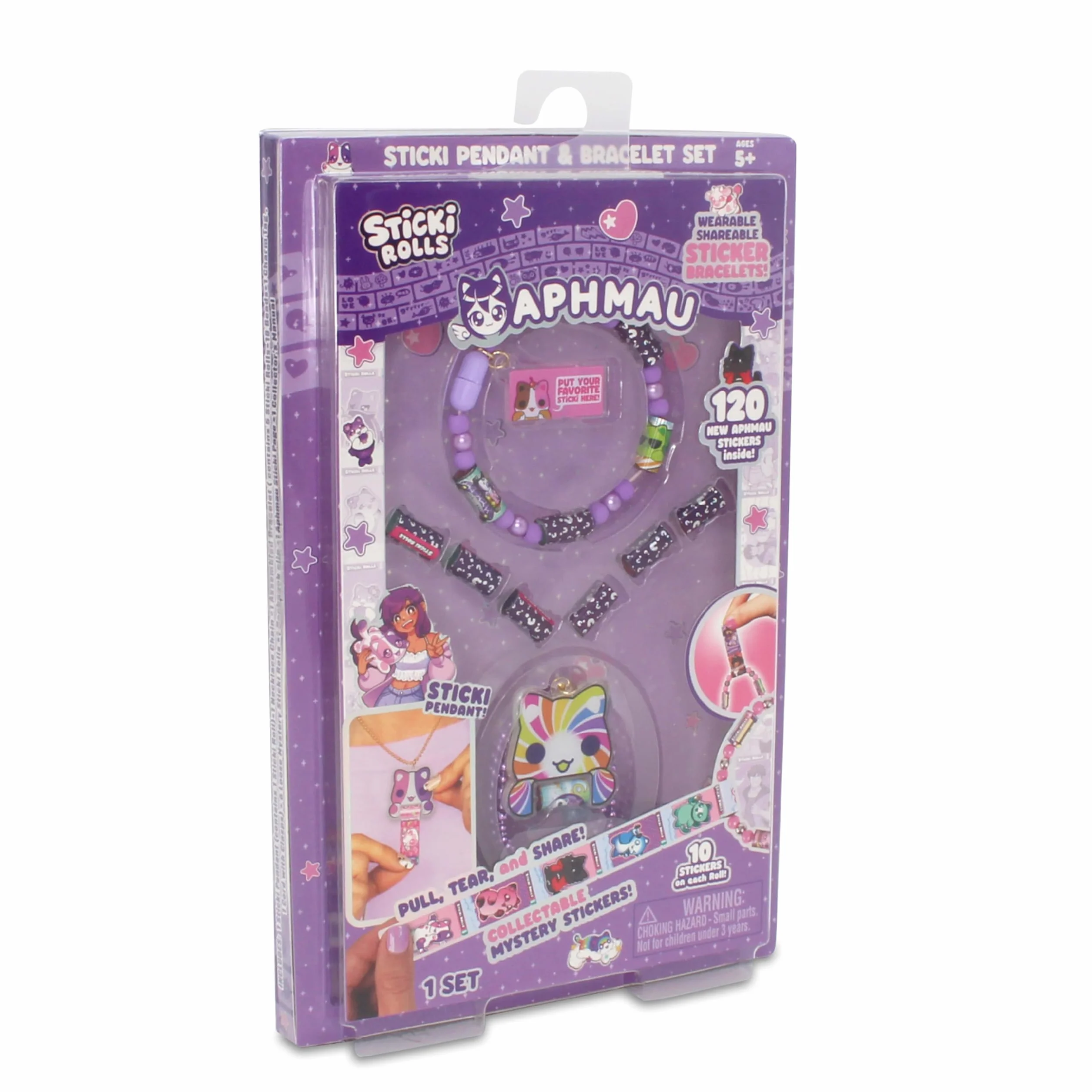 Sticki Rolls Zestaw wisiorków i bransoletek Aphmau, edycja limitowana, zawiera 120 naklejek, holograficzny wisiorek i bransoletkę Aphmau, kolekcjonerska zabawa kawaii!