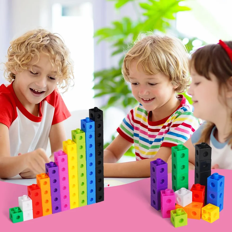 HOTUT Klocki Matematyczne 100 sztuk 2 cm Kostki do Liczenia 10 Kolorów z Torbą Edukacyjne Zabawki Sensoryczne