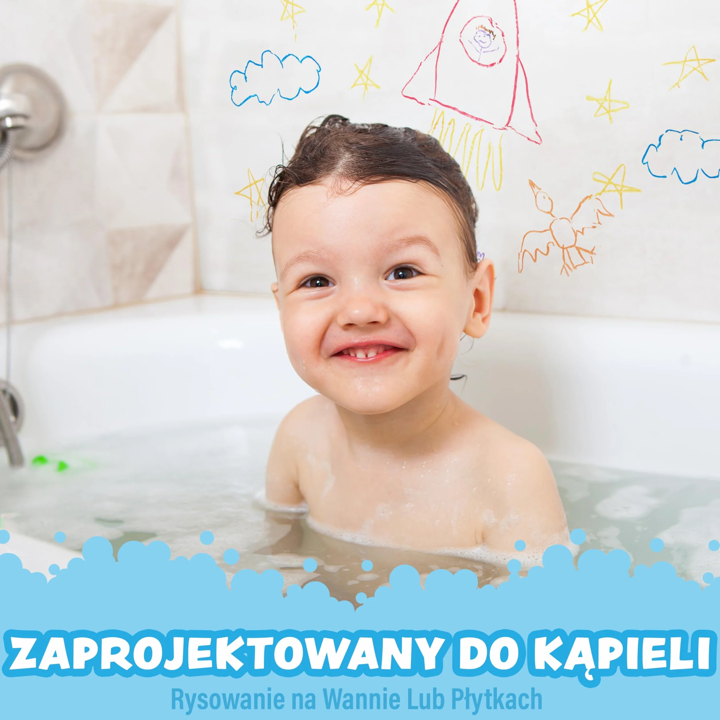 Tub Works Duże kredki do kąpieli, zabawka do kąpieli z | Nietoksyczne i zmywalne kredki do kąpieli dla dzieci | Rysuj na mokrych i suchych ścianach wanny | Duże i łatwe do uchwycenia