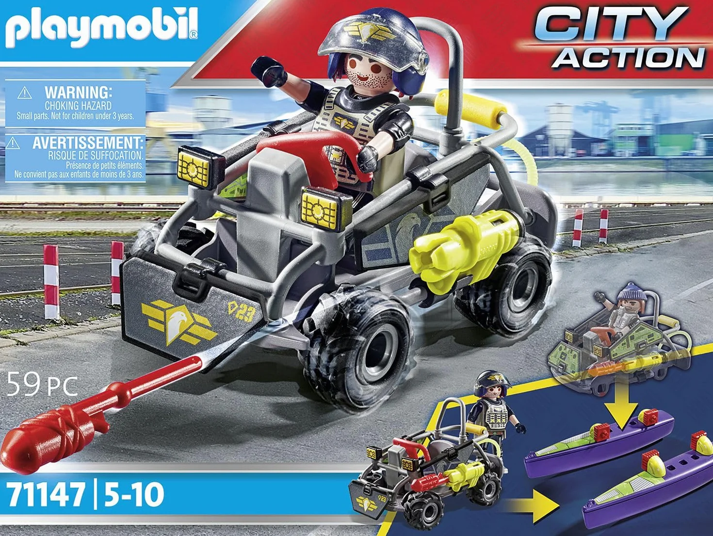 PLAYMOBIL City Action 71147 Quad terenowy jednostki specjalnej z możliwością przekształcenia w motorówke, od 5 lat