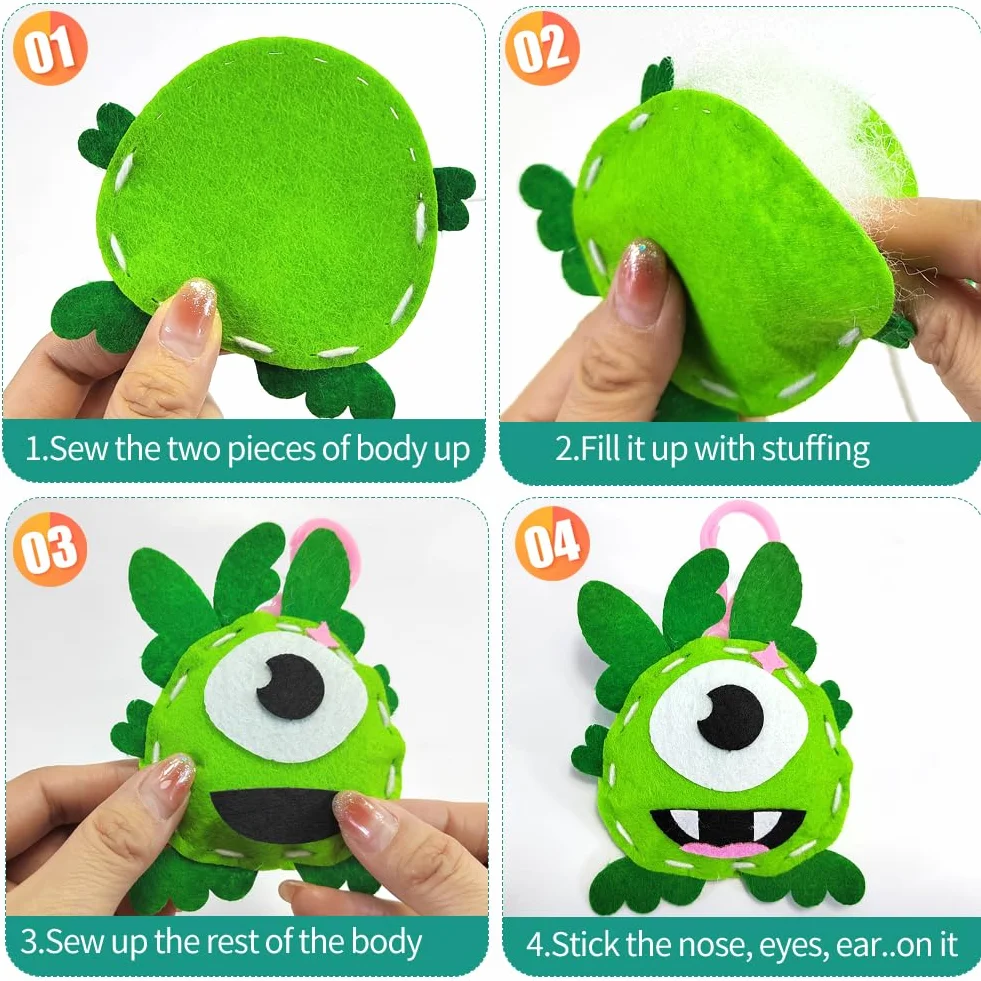 Cosysparks Zestaw do szycia dla dzieci, 5 sztuk DIY filcowe zestawy do szycia kreatywne kreatywne DIY edukacyjne śmieszne DIY zestaw do szycia rękodzieło prezent z narzędziami do szycia dla chłopców