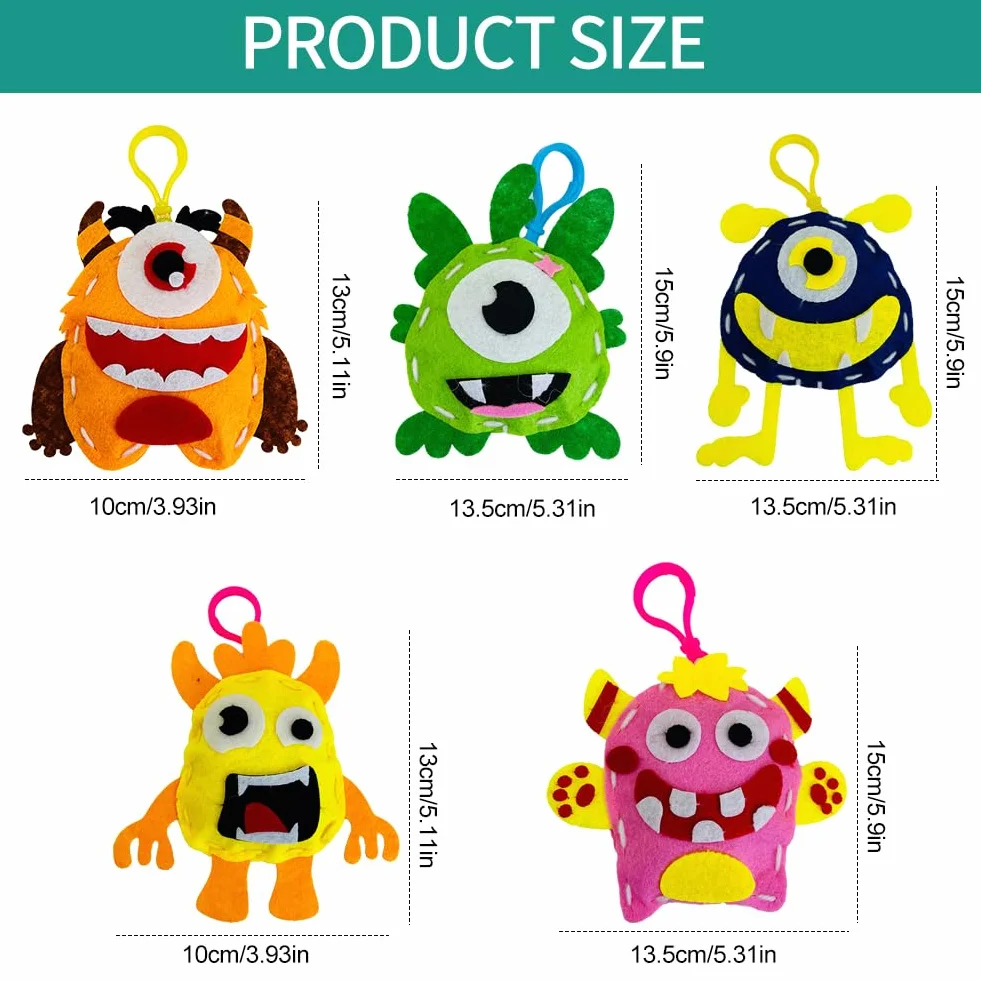 Cosysparks Zestaw do szycia dla dzieci, 5 sztuk DIY filcowe zestawy do szycia kreatywne kreatywne DIY edukacyjne śmieszne DIY zestaw do szycia rękodzieło prezent z narzędziami do szycia dla chłopców