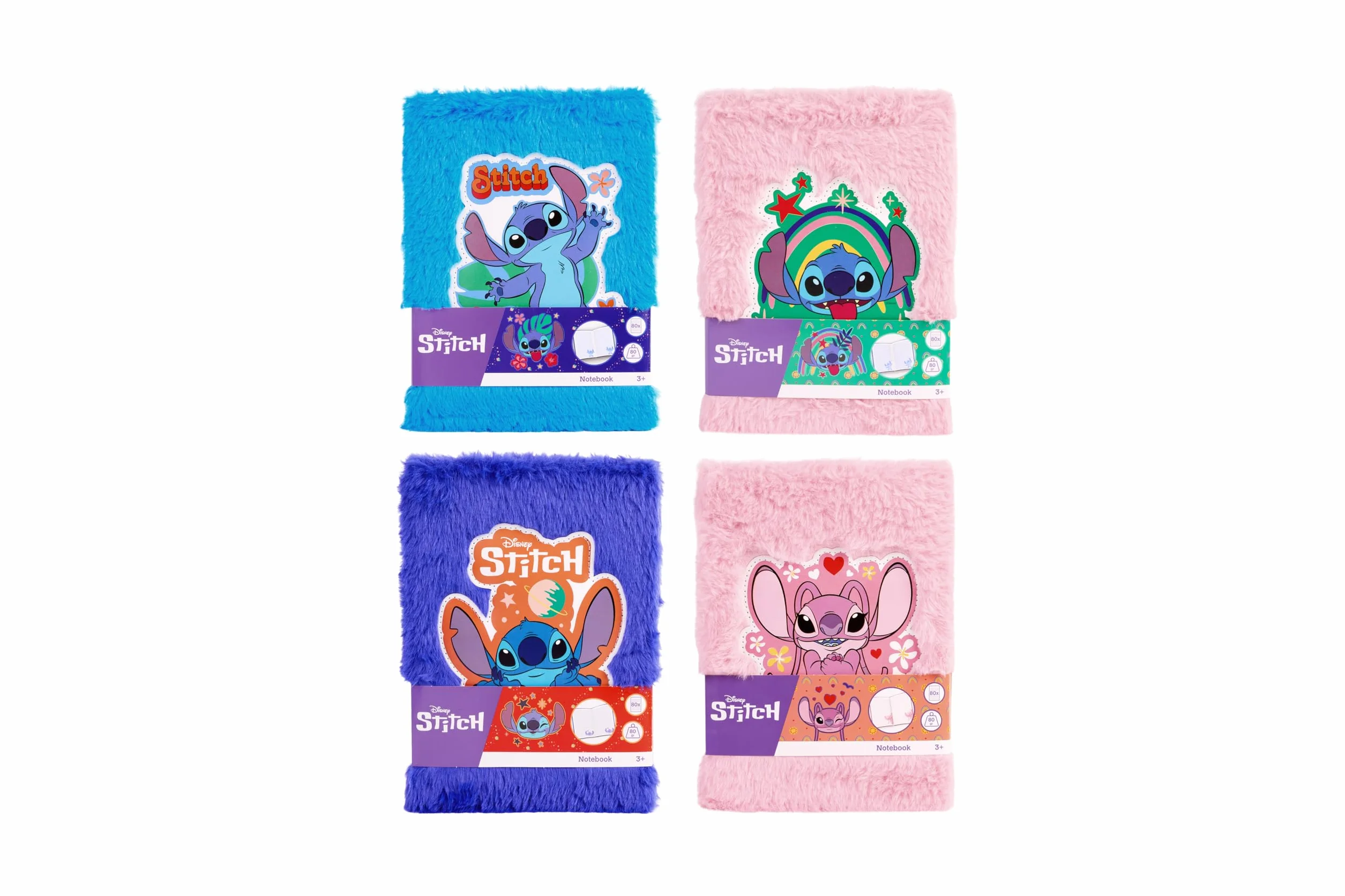Stitch pluszowy notatnik A5, różowy, puszysty dziennik dla dzieci, notatnik z motywem Disneya, pluszowa książka dla dziewcząt i chłopców, kreatywny prezent od 3 lat, dziennik dla dzieci z liniami