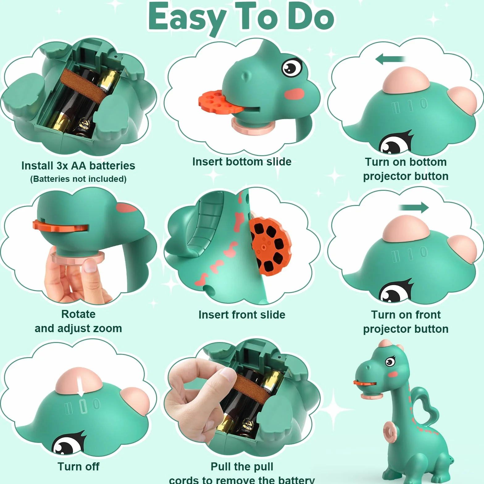 KETIEE Projektor rysunkowy dla dzieci, chłopców, dziewczynek, zabawka, projekcja i rysowanie, projektor 2 w 1, z 96 wzorami dinozaurów, prezenty dla 3, 4, 5, 6, 7 lat, magiczna tablica (zielony)