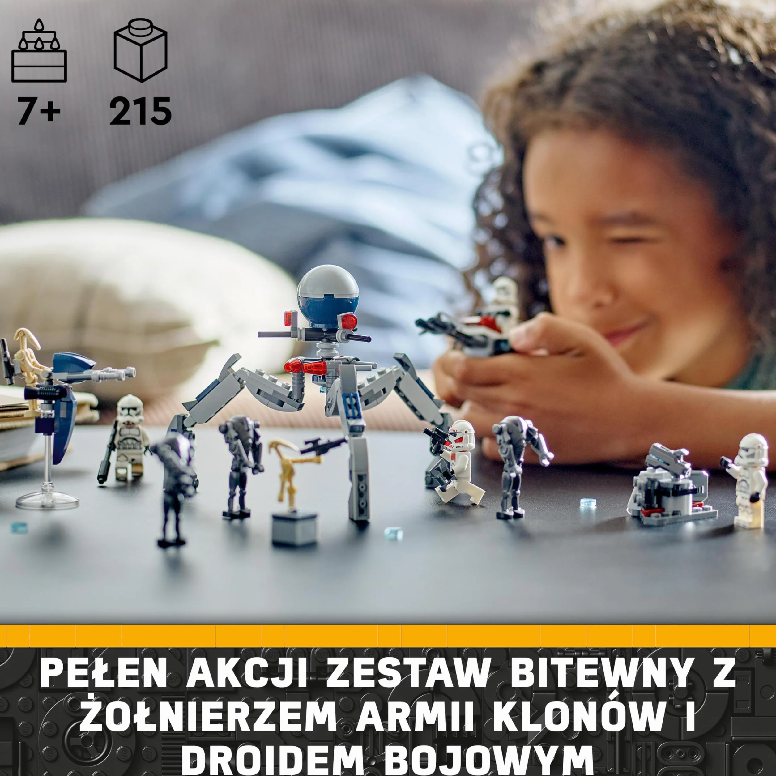 LEGO Star Wars Zestaw bitewny z żołnierzem armii klonów i droidem bojowym, Ścigacz i Tri-droid, Zabawka dla Dziecka i Fanów Gwiezdnych Wojen: Wojna Klonów, Prezent dla 7-latka, 75372