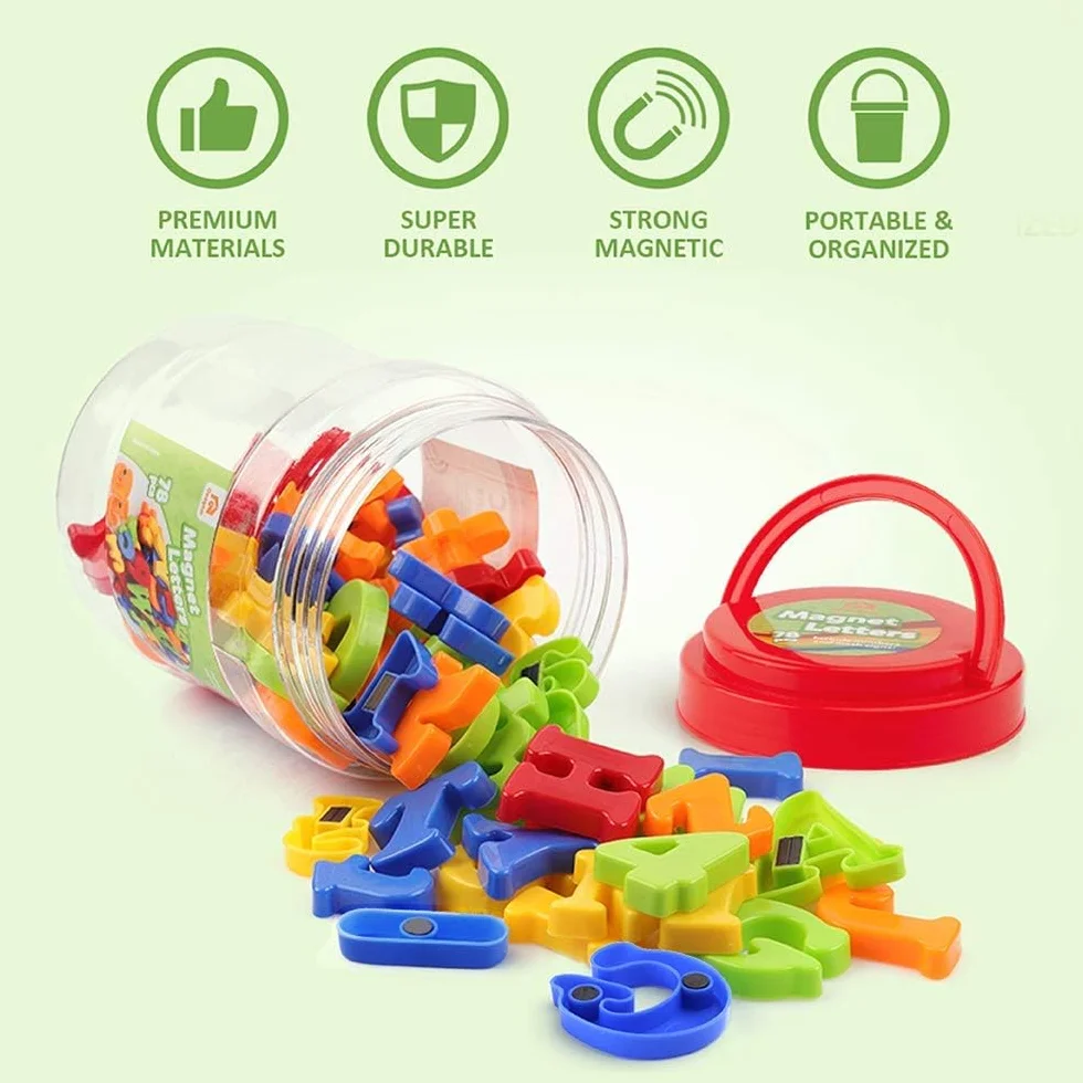 Coogam 78 sztuk Litery Magnetyczne Cyfry Magnesy Na Lodówkę Kolorowy Alfabet ABC 123, Zestaw Zabawek Edukacyjnych Nauka Pisowni Wielkie Małe Litery Matematyka dla 345 Lat Ulepszona Wersja