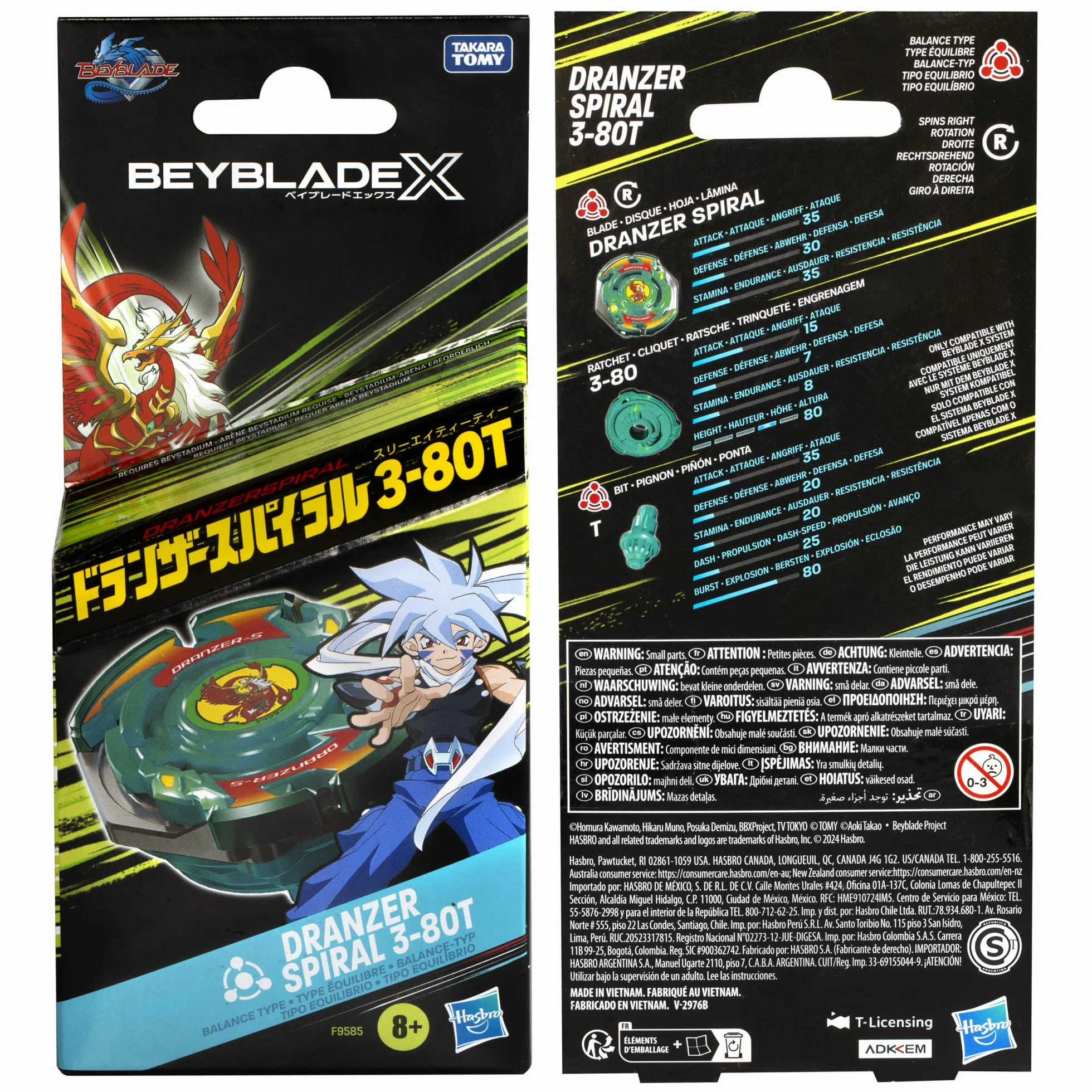 Beyblade X Dranzer Spiral 3-80T Anniversary X-Over, bączek i wyrzutnia