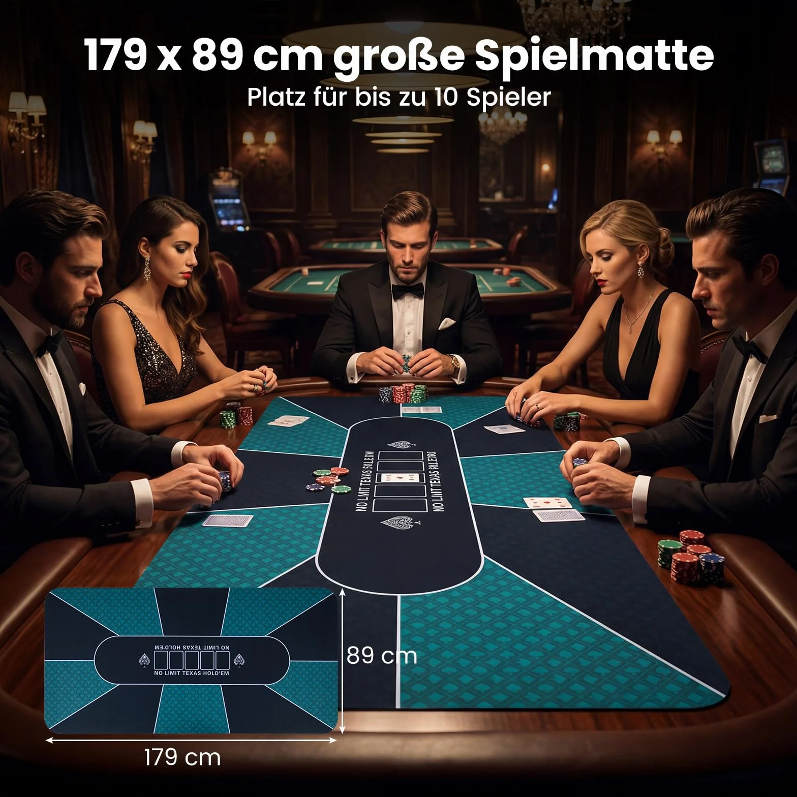 COSTWAY Texas Hold'em mata do pokera 179 x 89 cm, antypoślizgowa i wodoodporna, nakładka na stół pokerowy dla maksymalnie 10 graczy, w zestawie torba do noszenia, mata do pokera, do kasyna, blackjacka