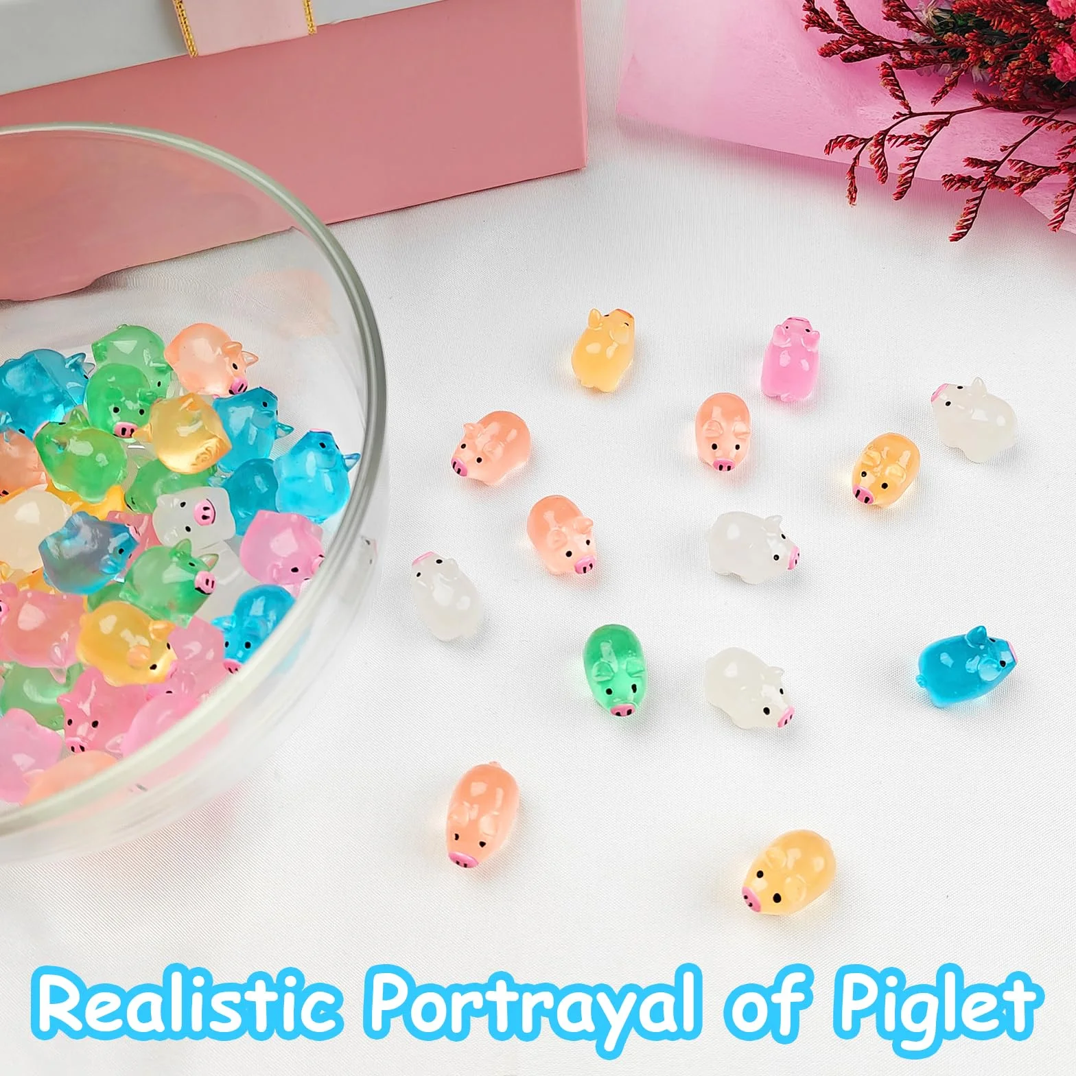 60 sztuk małych mini świnek z żywicy, mini świecące świnki, śliczne miniaturowe figurki świnki, małe świecące w ciemności miniaturowe figurki świnki do miniaturowego krajobrazu, dekoracja