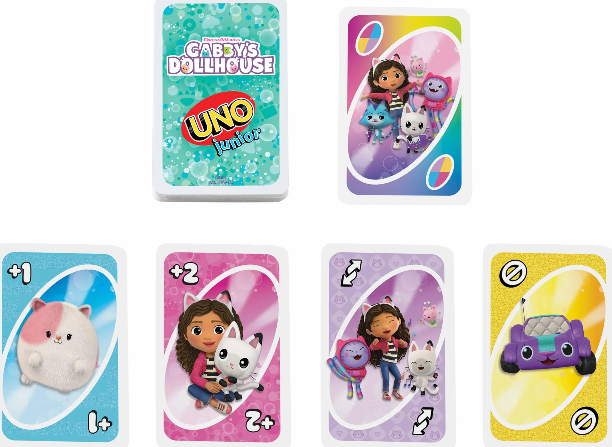 UNO Junior Koci Domek Gabi Gra karciana dla dzieci 3+ na imprezy dziecięce, rodzinne wieczory gier, na wakacjach i w podróży, karty inspirowane serialem, JLH17
