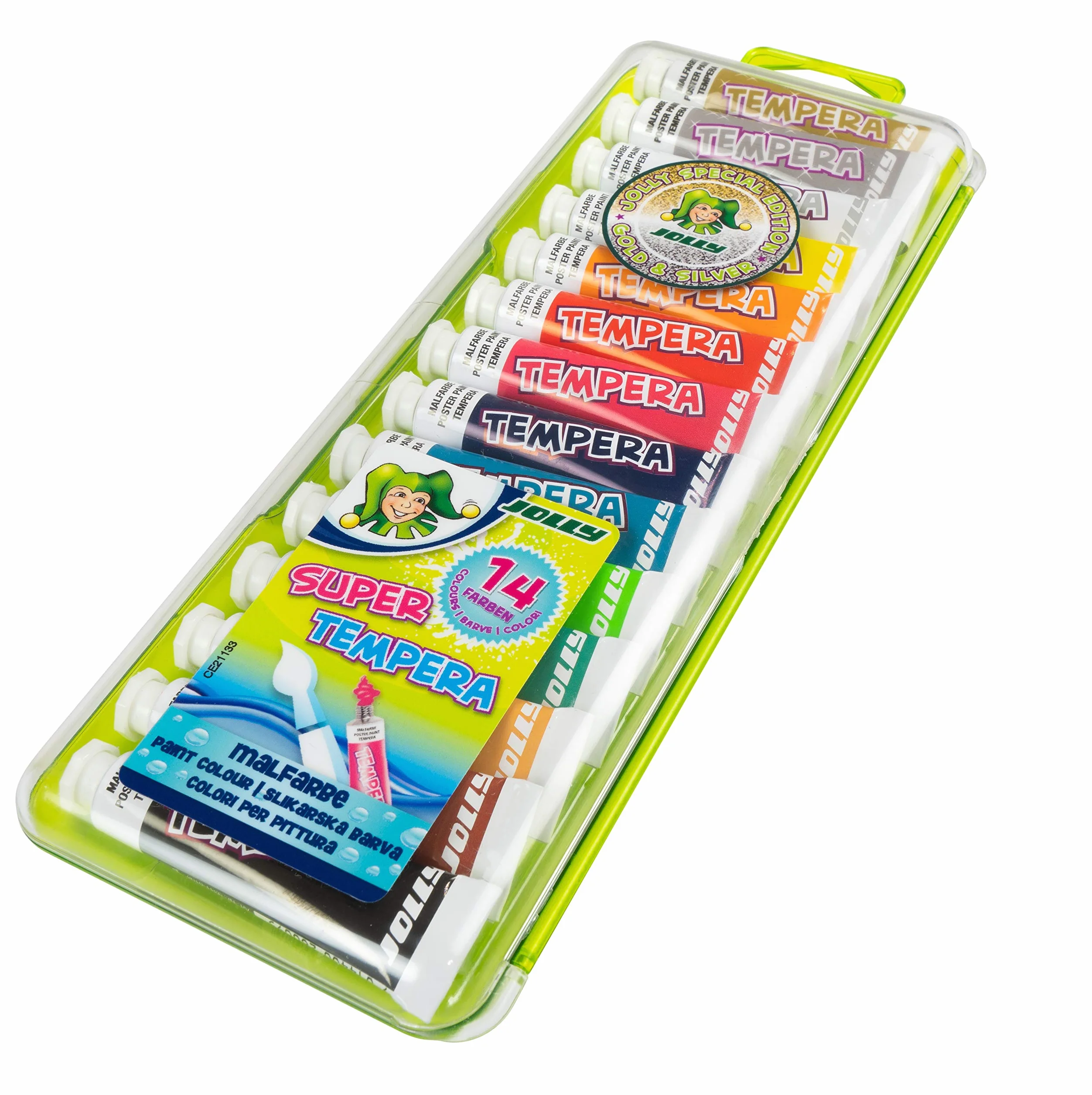 JOLLY Tempera farba | zestaw farb gwaszowych dla dzieci | farba szkolna | 14 tubek po 7,5 ml, 9341-0003, kolorowa, 105 ml