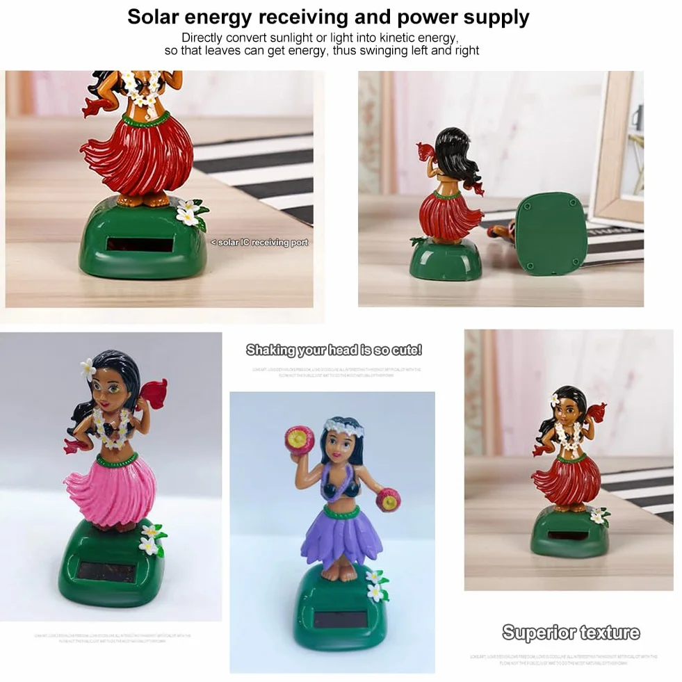 Tańcząca figurka solarna Hula Girl, kołysząca się figurka, hawajska figurka dziewczynki, na deskę rozdzielczą, ornamenty, lalka, kołysząca się głową, zabawka, dekoracja na parapet, samochód, biuro