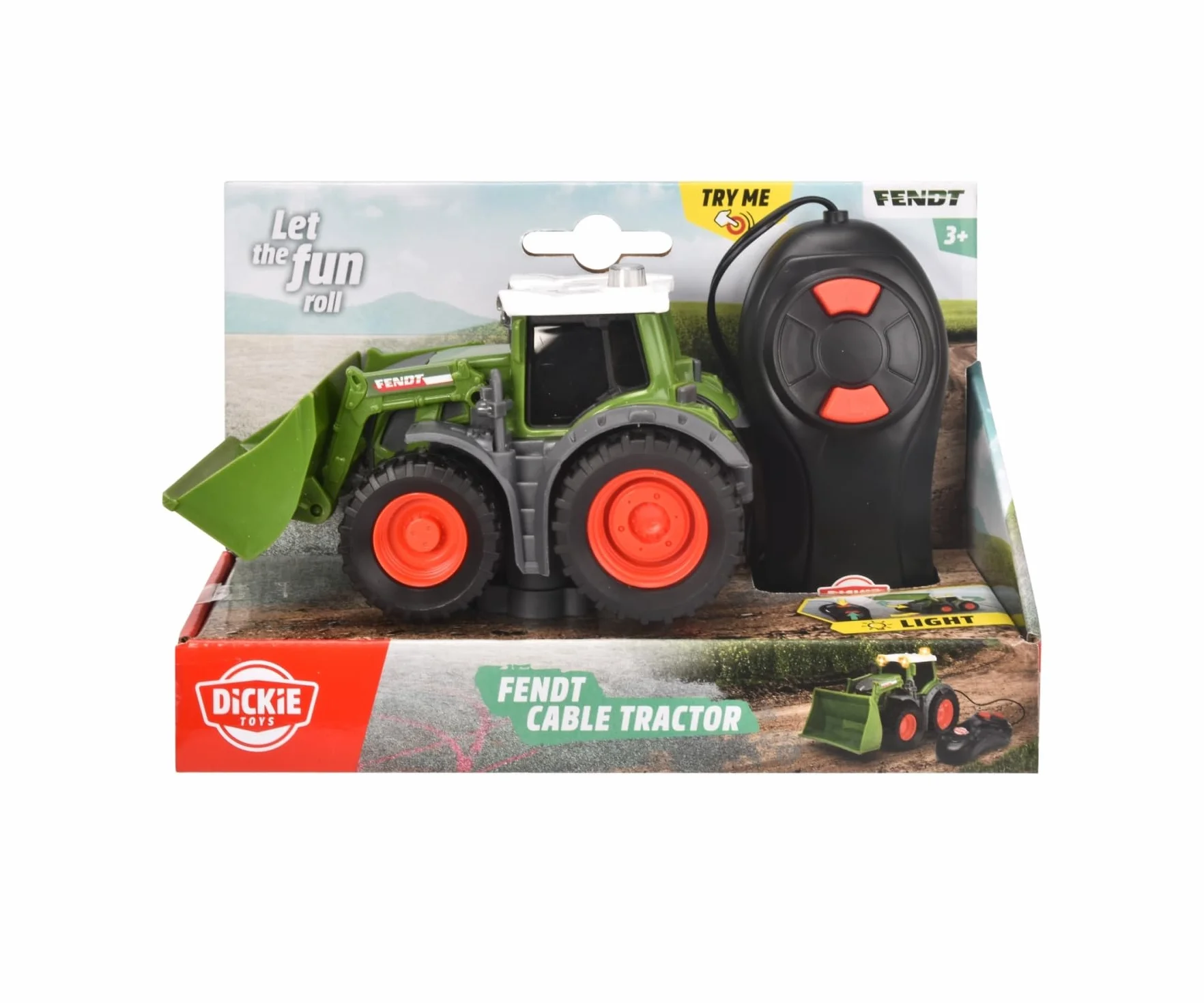Dickie Toys 203732000 Fendt Traktor sterowany na kabel z ruchomą łopatą, efekty świetlne, 14cm