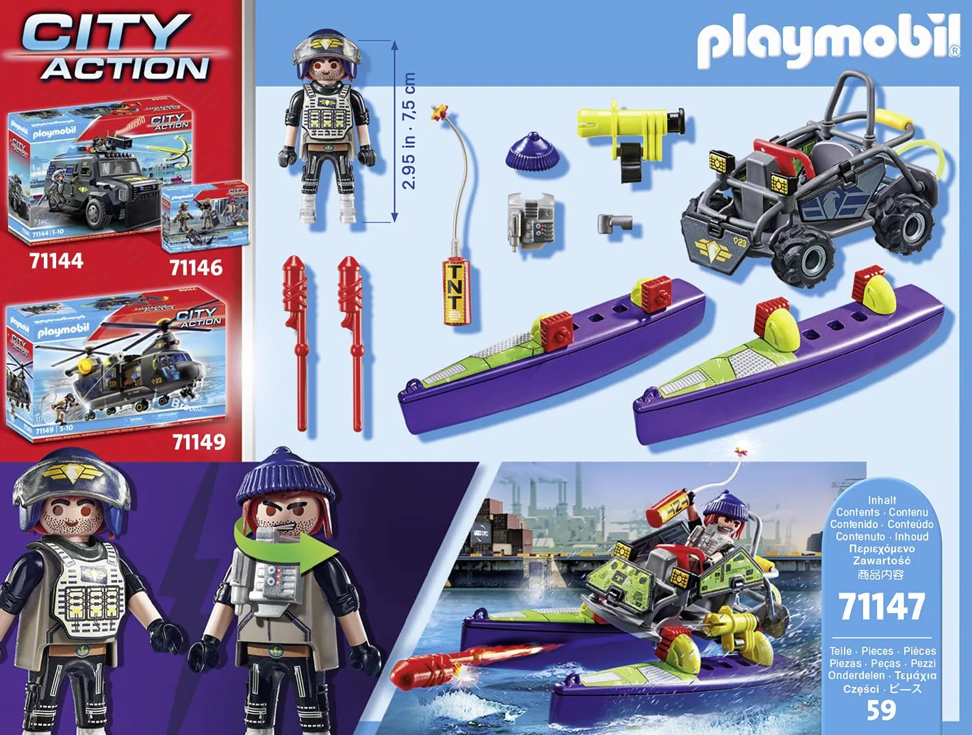 PLAYMOBIL City Action 71147 Quad terenowy jednostki specjalnej z możliwością przekształcenia w motorówke, od 5 lat