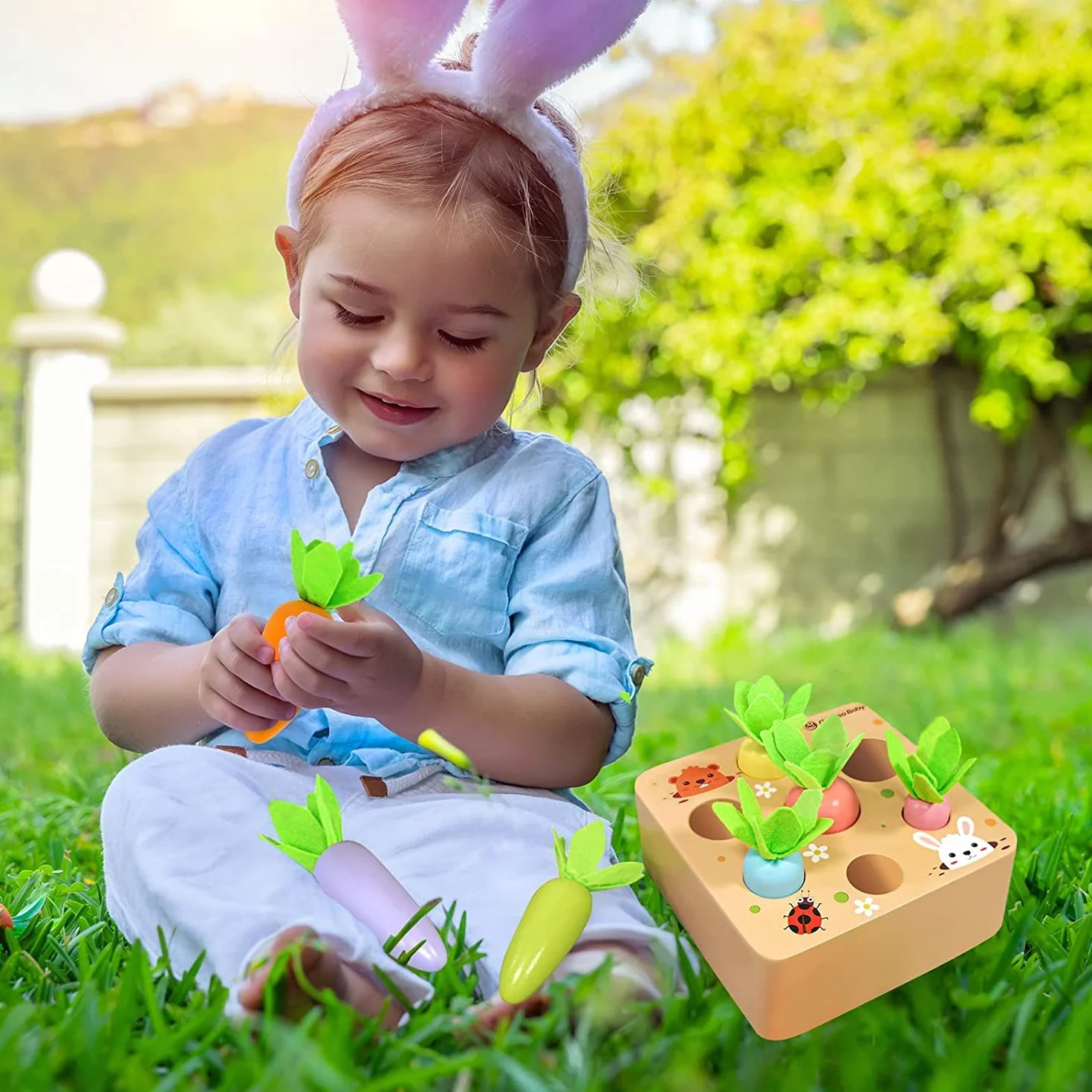 Drewniana zabawka od 1 roku życia | zabawka motoryczna dla dzieci w wieku 12-18 miesięcy dla chłopców i dziewczynek | Montessori gra sortowania, drewniane puzzle, marchewki, zabawka edukacyjna