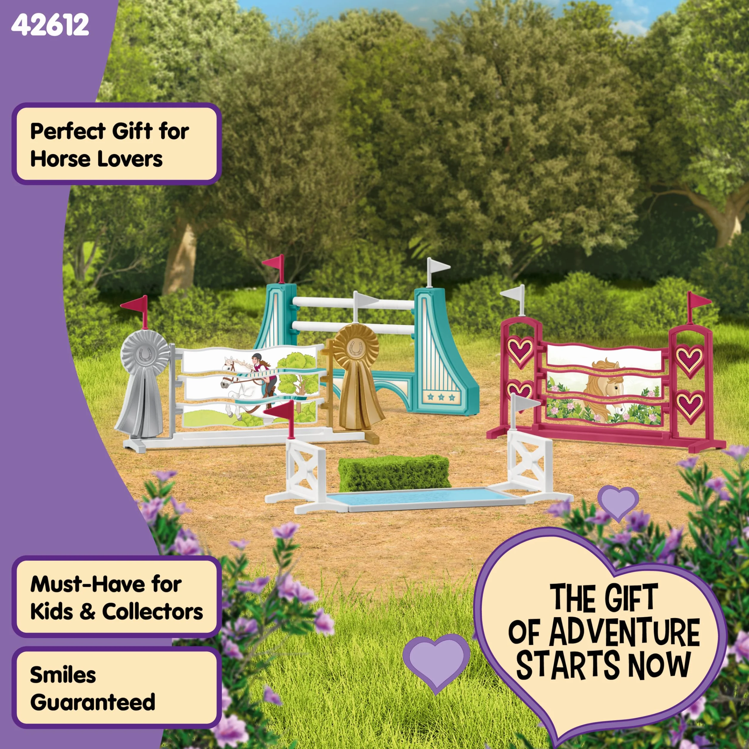SCHLEICH HORSE CLUB, przeszkody – akcesoria 42612, możliwość modułowej rozbudowy, do zawodów lub treningu, prezent dla dziewczynek i chłopców, zabawka z końmi dla dzieci od 5 lat, zestaw 30 elementów