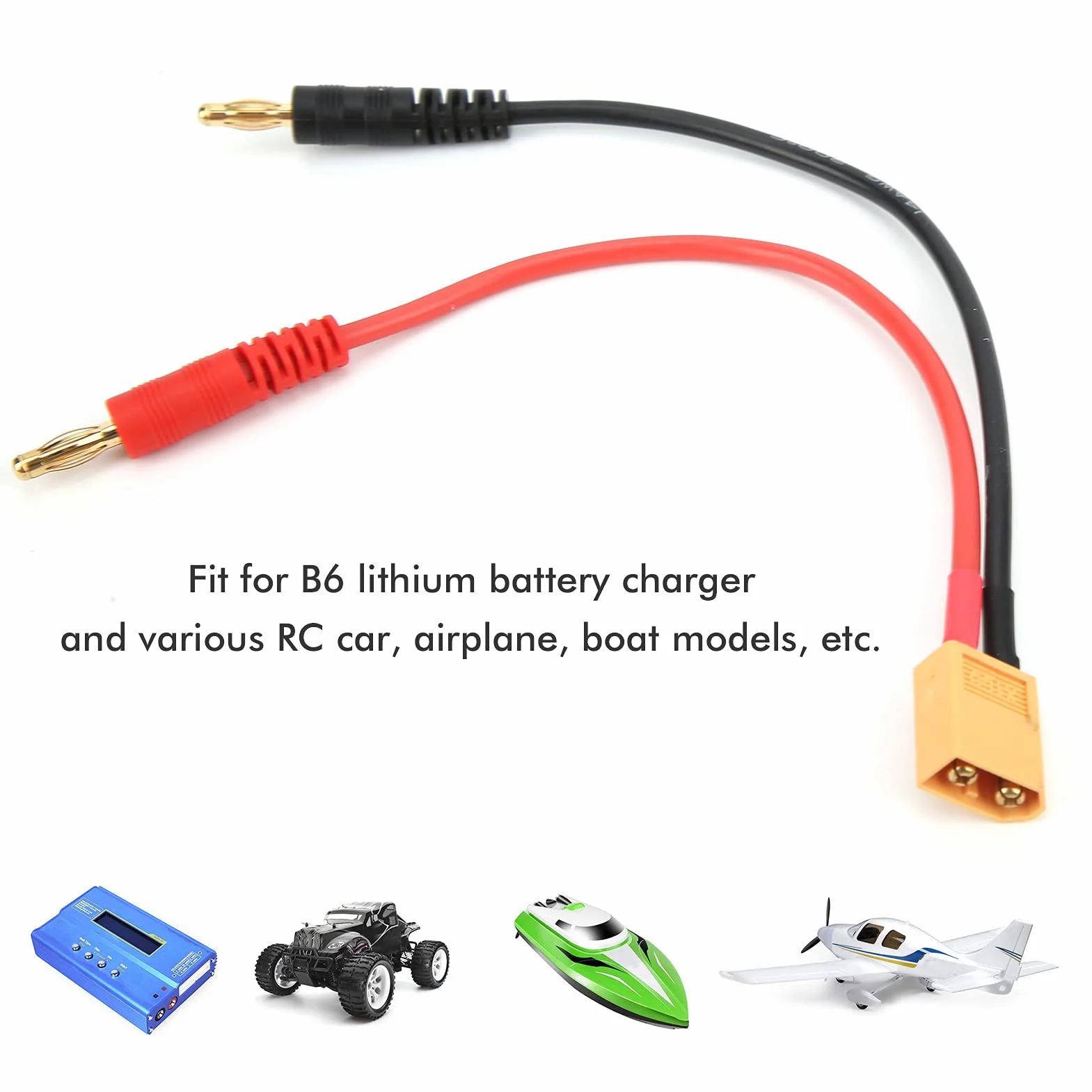 Kabel do ładowarki RC Lipo XT60 4mm Wtyk Bananowy 14AWG Silikonowy