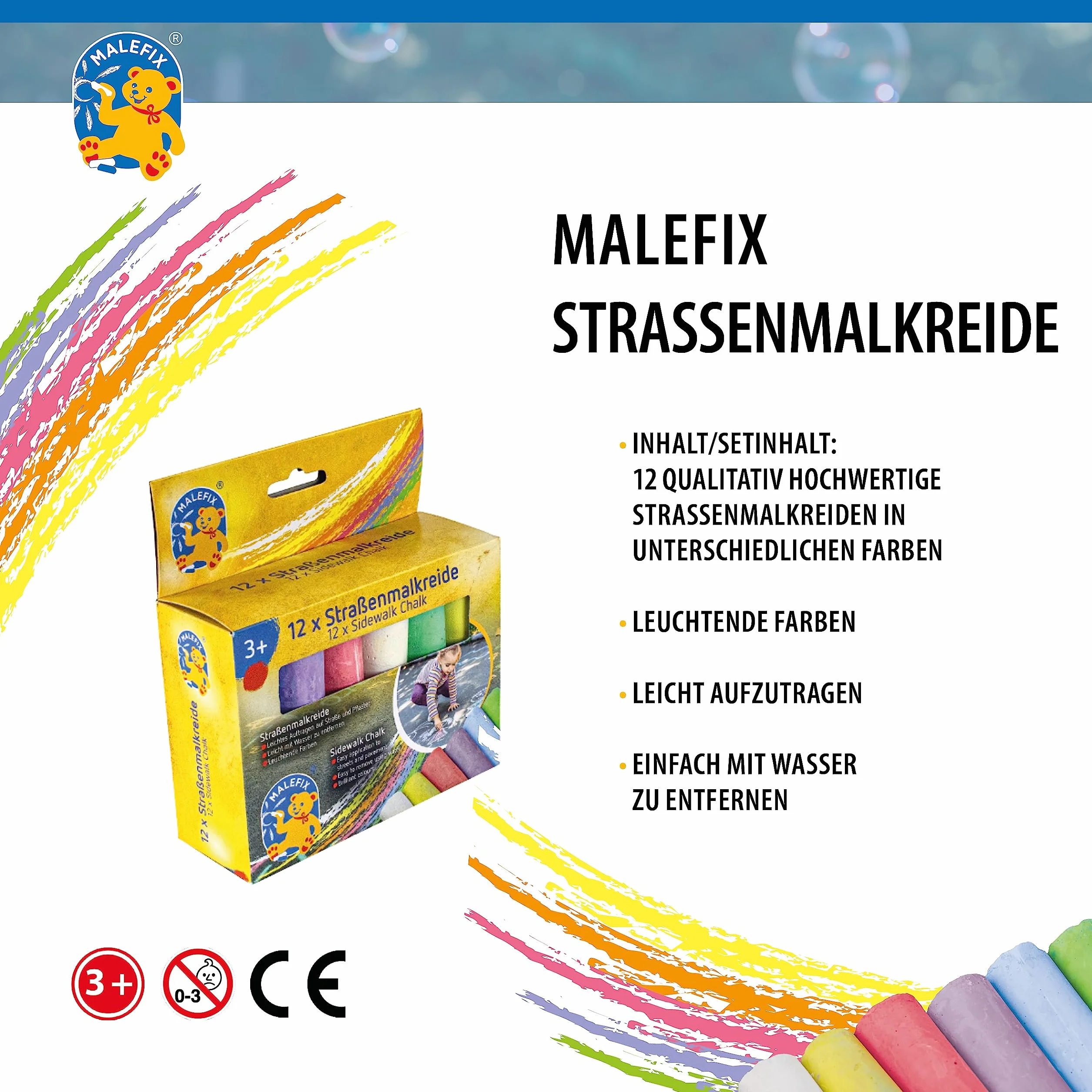 PUSTEFIX MALEFIX kreda uliczna 12 szt. rozpuszczalna w wodzie świecąca