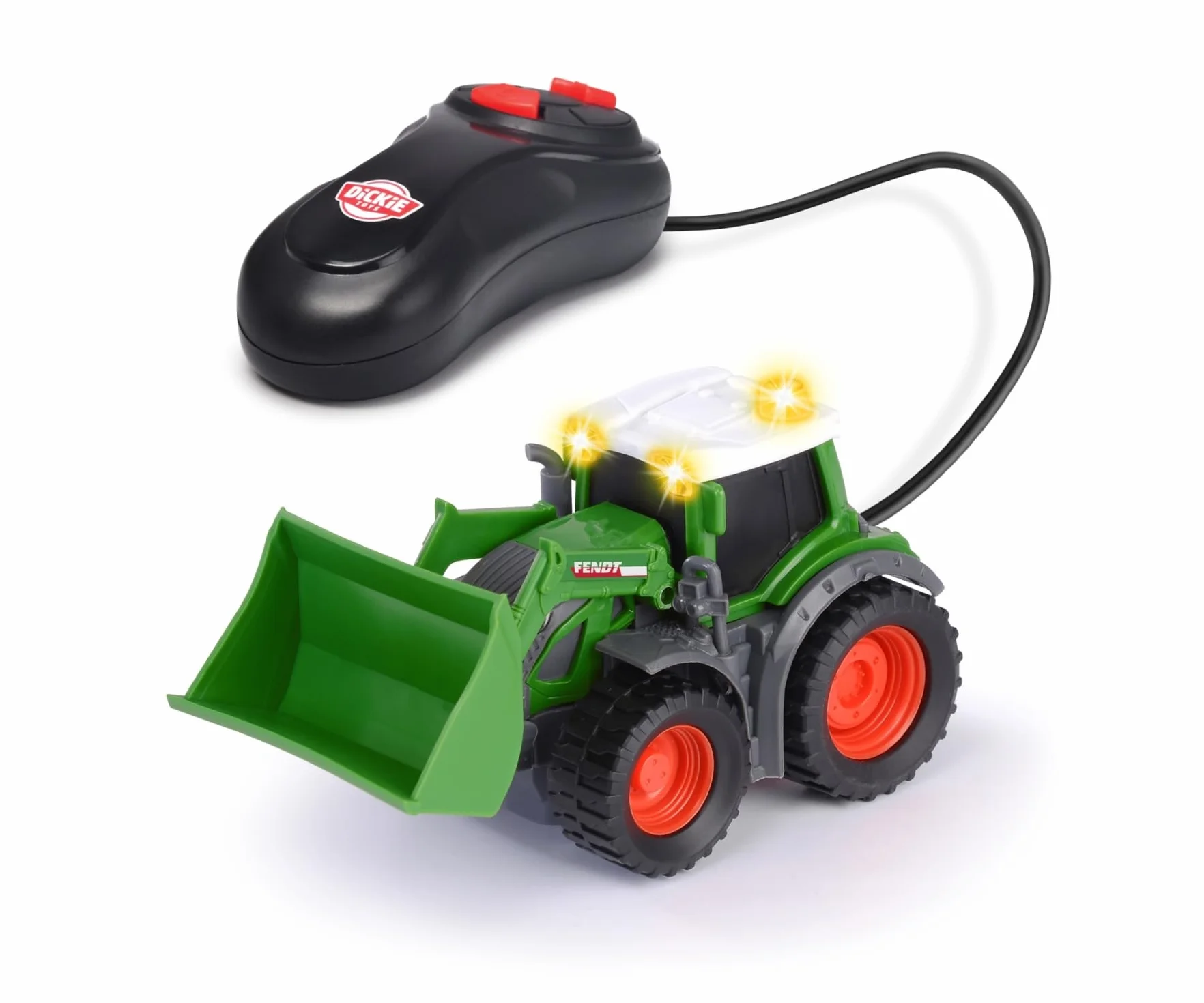 Dickie Toys 203732000 Fendt Traktor sterowany na kabel z ruchomą łopatą, efekty świetlne, 14cm