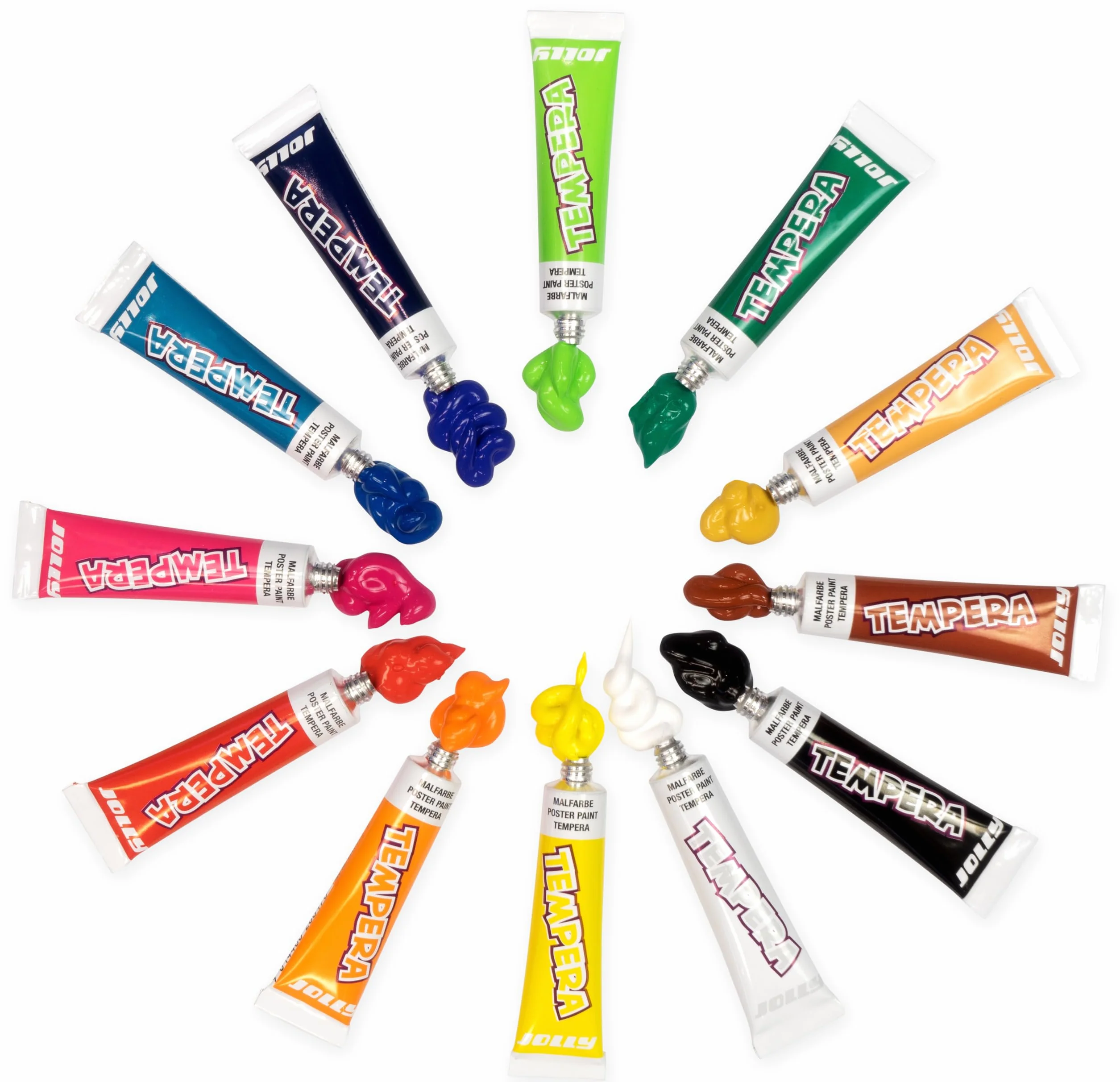 JOLLY Tempera farba | zestaw farb gwaszowych dla dzieci | farba szkolna | 14 tubek po 7,5 ml, 9341-0003, kolorowa, 105 ml