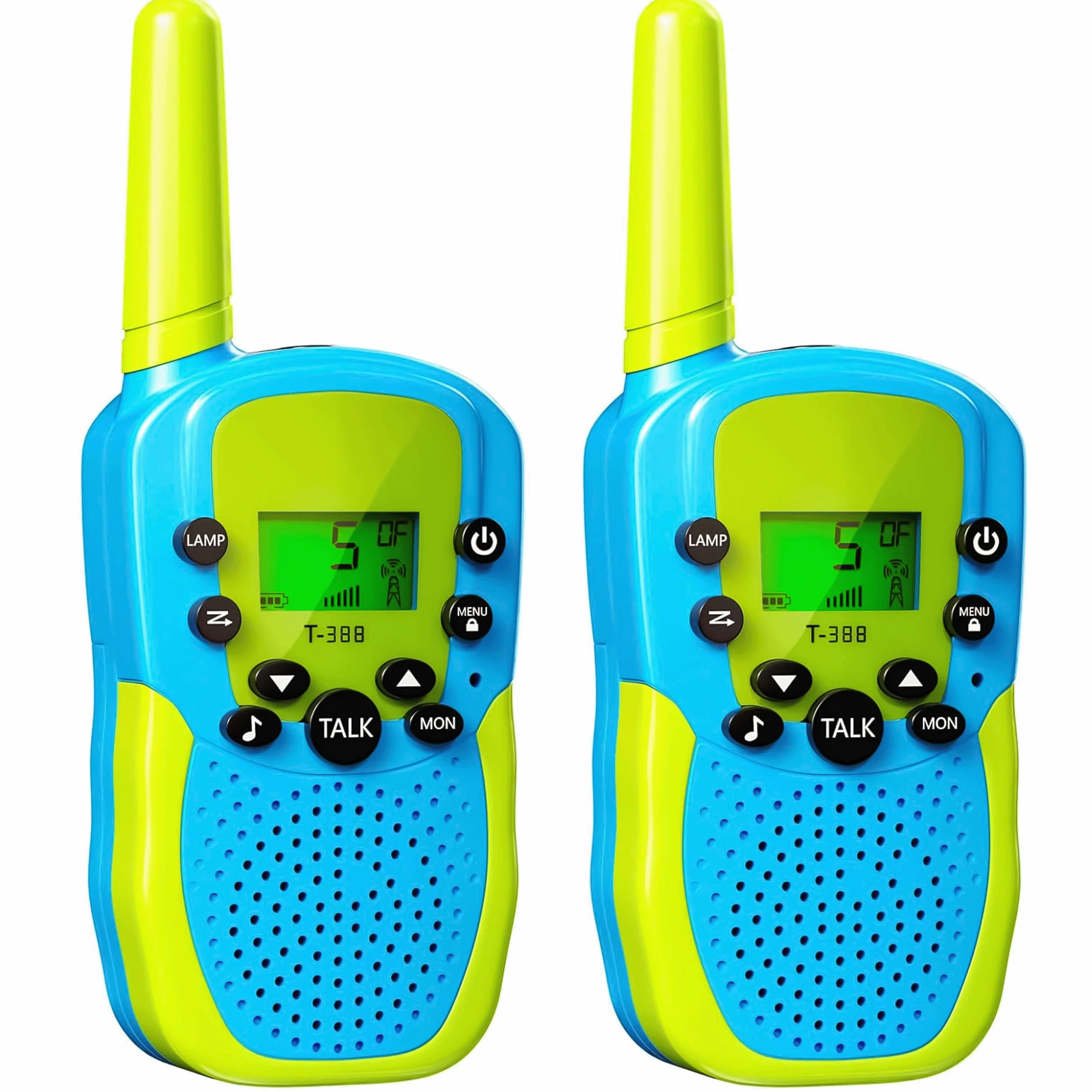 KRUMAD Walkie Talkie dla dzieci, zestaw 2 sztuk, zasięg do 3 km, 22 kanały, podświetlany ekran LCD, latarka LED, lekka i wytrzymała konstrukcja, idealne jako prezent dla chłopców i dziewczynek