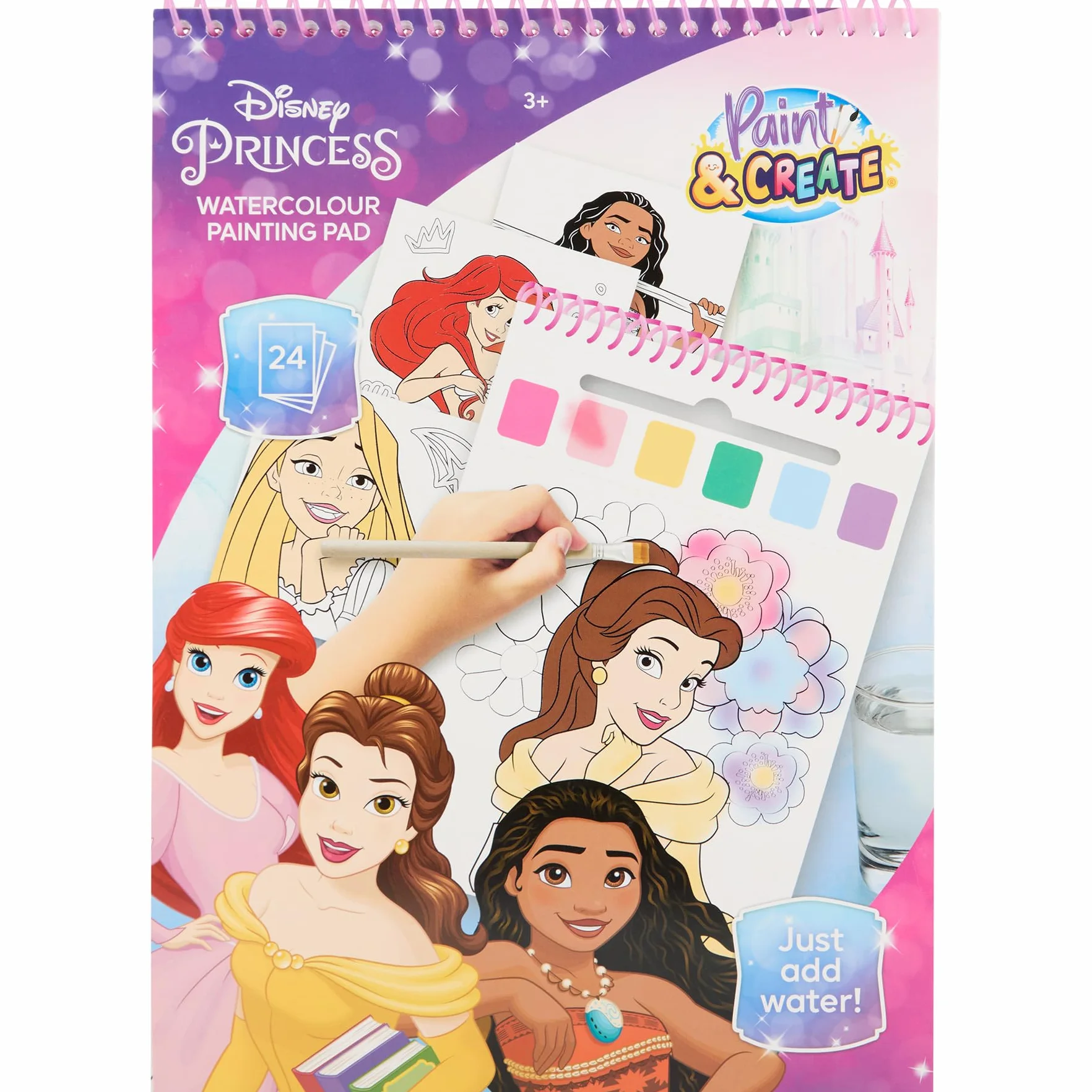 Disney Księżniczki Książeczka do Malowania Wodą z Pędzelkiem 24 Magiczne Obrazki Dla Dzieci od 3 Lat