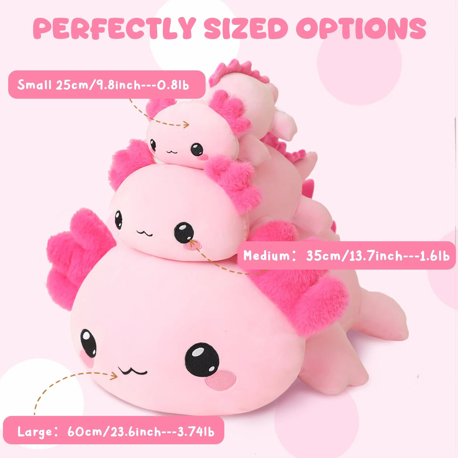Xfrog Pluszowa zabawka Axolotl, duża pluszowa zabawka przeciw lękom, różowa zabawka materiałowa Axolotl, słodka poduszka do przytulania dla chłopców, dziewcząt, przyjaciółek, 25 cm